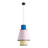 GloboStar® SAIGE 01921 Boho Κρεμαστό Φωτιστικό Οροφής Μονόφωτο 1 x E27 AC220-240V IP20 - Φ30 x Υ48cm - Μπεζ Μπαμπού Πλέγμα με Ροζ και Μπλε Υφασμάτινο Καπέλο - 5 Χρόνια Εγγύηση - ledmania.gr