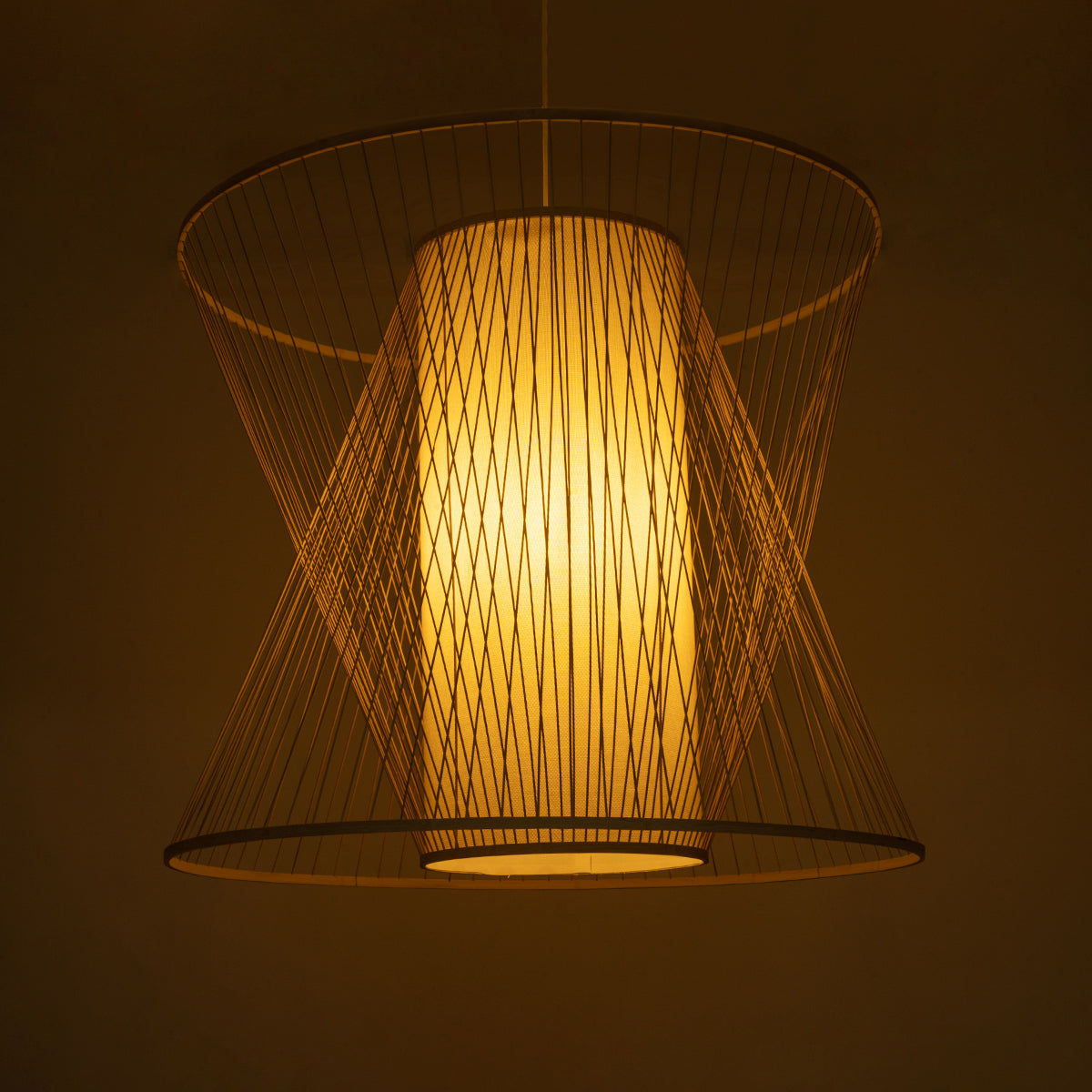 GloboStar® CORAL 01926 Boho Κρεμαστό Φωτιστικό Οροφής Μονόφωτο 1 x E27 AC220-240V IP20 - Φ100 x Υ90cm - Μπεζ Ξύλινο Πλέγμα - 5 Years Warranty - ledmania.gr