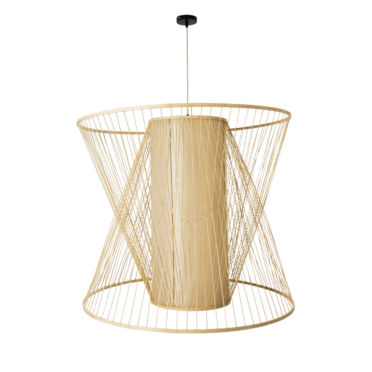 GloboStar® CORAL 01926 Boho Κρεμαστό Φωτιστικό Οροφής Μονόφωτο 1 x E27 AC220-240V IP20 - Φ100 x Υ90cm - Μπεζ Ξύλινο Πλέγμα - 5 Years Warranty - ledmania.gr