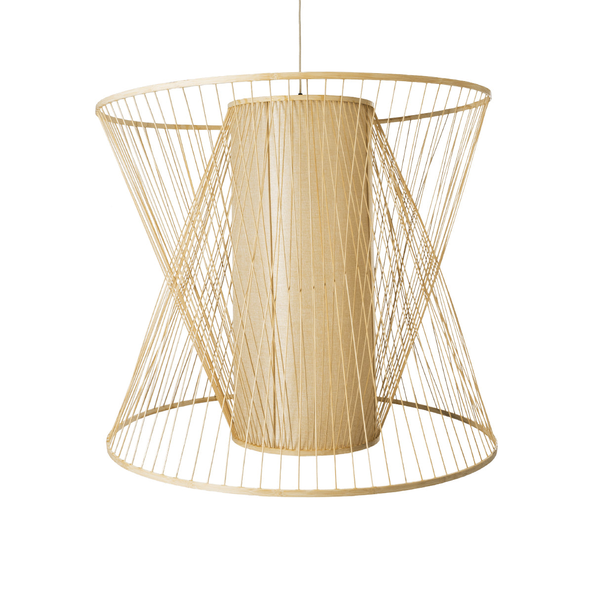 GloboStar® CORAL 01926 Boho Κρεμαστό Φωτιστικό Οροφής Μονόφωτο 1 x E27 AC220-240V IP20 - Φ100 x Υ90cm - Μπεζ Ξύλινο Πλέγμα - 5 Years Warranty - ledmania.gr