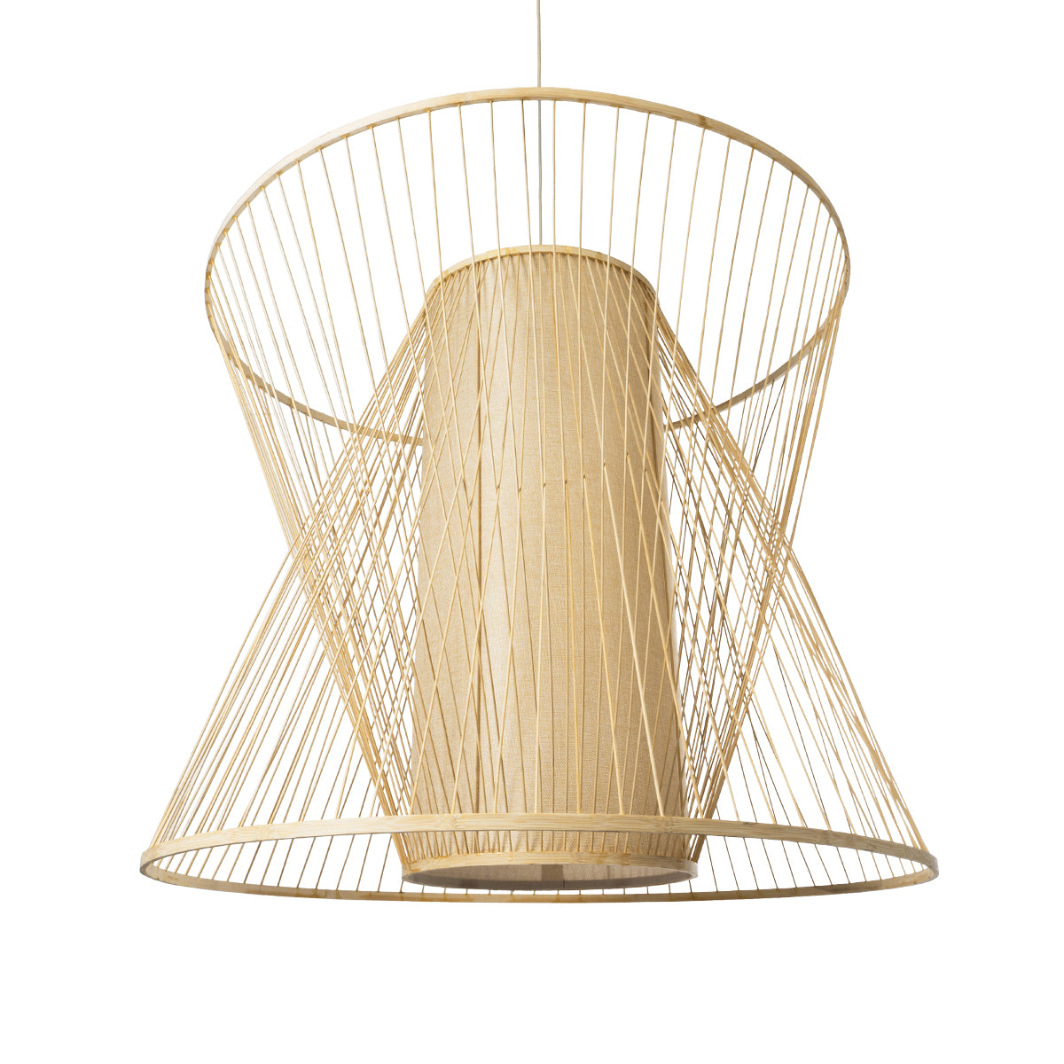 GloboStar® CORAL 01926 Boho Κρεμαστό Φωτιστικό Οροφής Μονόφωτο 1 x E27 AC220-240V IP20 - Φ100 x Υ90cm - Μπεζ Ξύλινο Πλέγμα - 5 Years Warranty - ledmania.gr