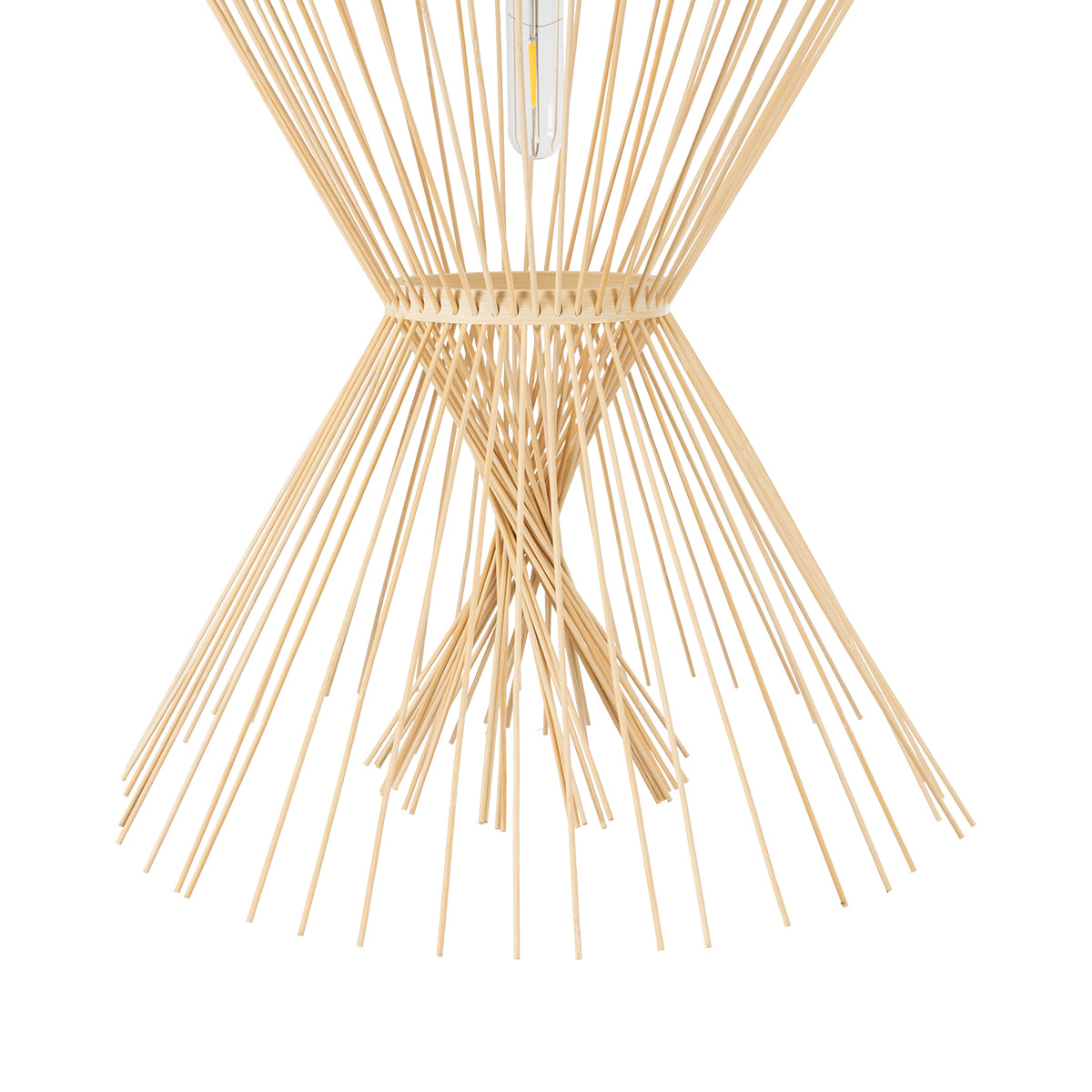 GloboStar® YOSHI 01928 Boho Κρεμαστό Φωτιστικό Οροφής Μονόφωτο 1 x E27 AC220-240V IP20 - Φ35 x Υ60cm - Μπεζ Ξύλινο Πλέγμα - 5 Χρόνια Εγγύηση - ledmania.gr