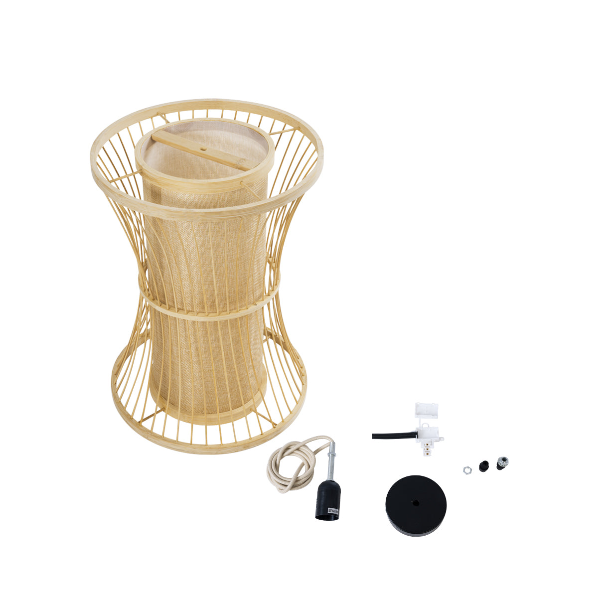 GloboStar® TIKI 01932 Boho Κρεμαστό Φωτιστικό Οροφής Μονόφωτο 1 x E27 AC220-240V IP20 - Φ30 x Υ40cm - Μπεζ Ξύλινο Πλέγμα - 5 Years Warranty - ledmania.gr
