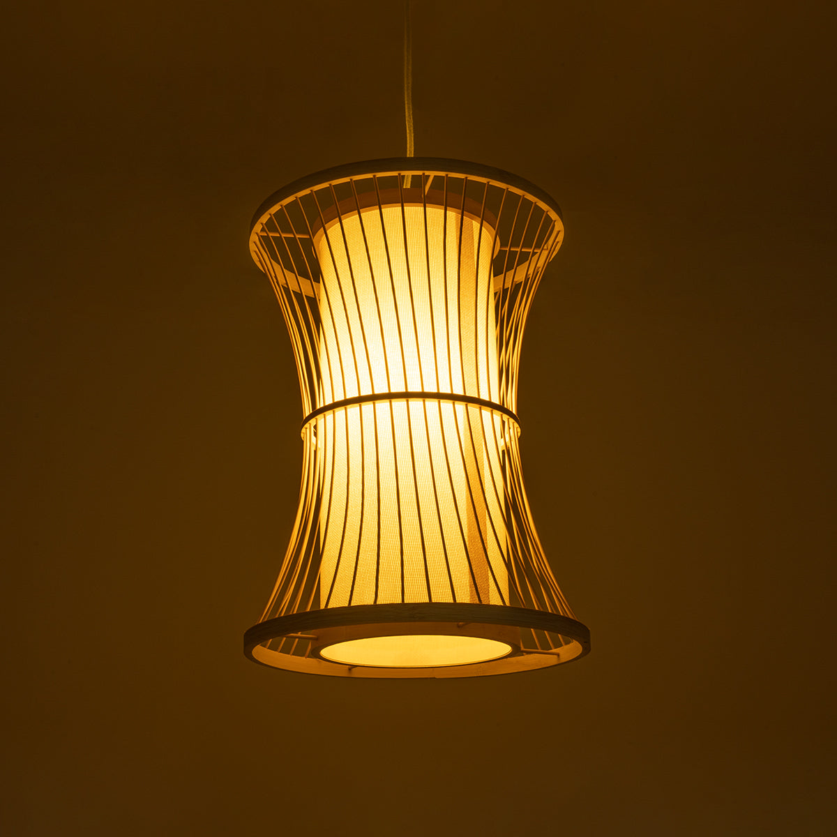 GloboStar® TIKI 01932 Boho Κρεμαστό Φωτιστικό Οροφής Μονόφωτο 1 x E27 AC220-240V IP20 - Φ30 x Υ40cm - Μπεζ Ξύλινο Πλέγμα - 5 Years Warranty - ledmania.gr