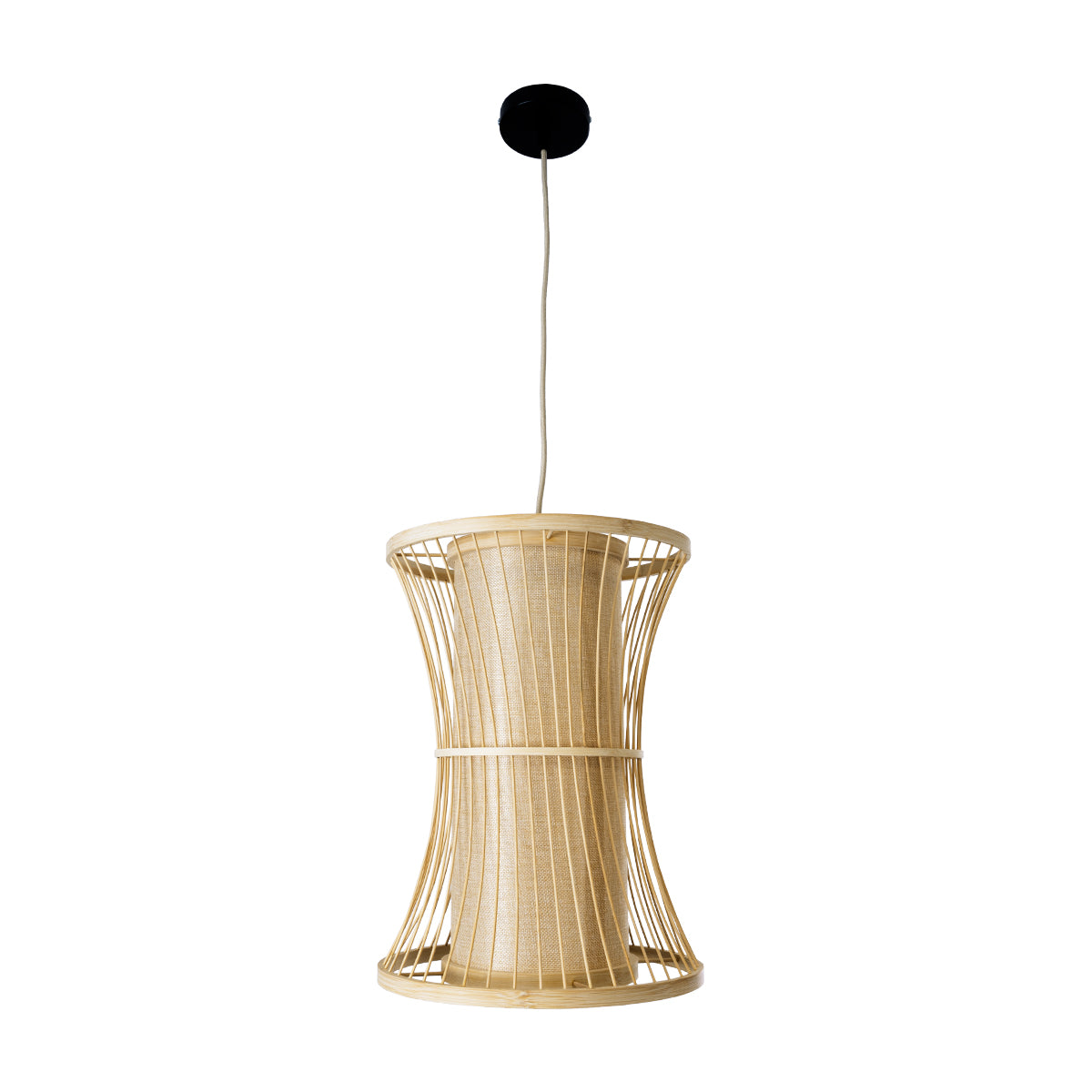GloboStar® TIKI 01932 Boho Κρεμαστό Φωτιστικό Οροφής Μονόφωτο 1 x E27 AC220-240V IP20 - Φ30 x Υ40cm - Μπεζ Ξύλινο Πλέγμα - 5 Years Warranty - ledmania.gr