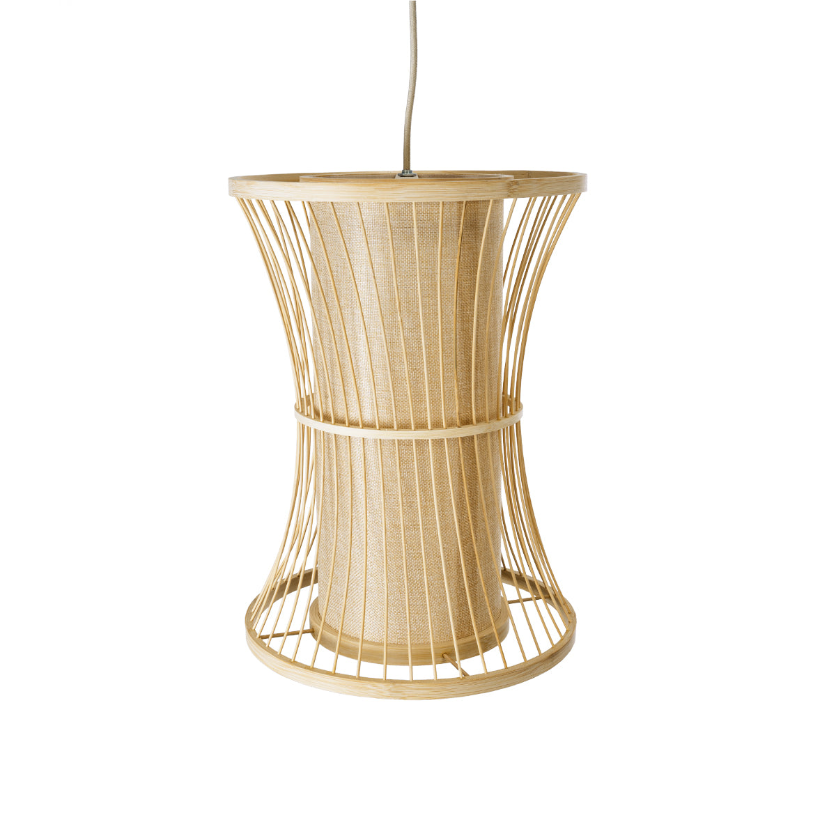 GloboStar® TIKI 01932 Boho Κρεμαστό Φωτιστικό Οροφής Μονόφωτο 1 x E27 AC220-240V IP20 - Φ30 x Υ40cm - Μπεζ Ξύλινο Πλέγμα - 5 Years Warranty - ledmania.gr