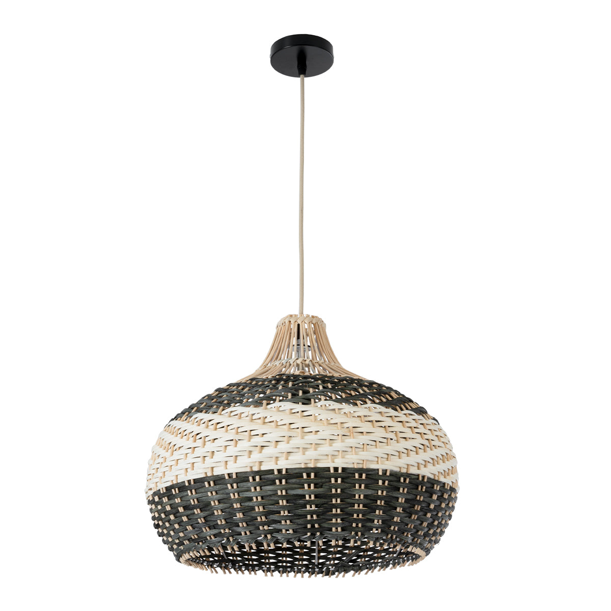 GloboStar® BARBADOS 01946 Boho Κρεμαστό Φωτιστικό Οροφής Μονόφωτο 1 x E27 AC220-240V IP20 - Φ40 x Υ34cm - Μπεζ - Χακί Ξύλινο Πλέγμα Καμπάνα - 5 Χρόνια Εγγύηση - ledmania.gr