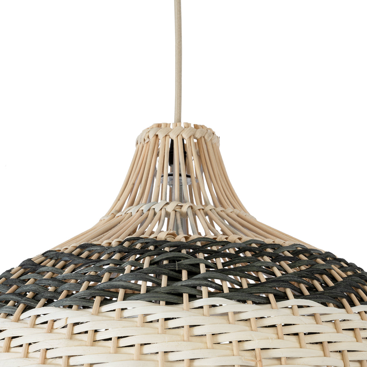 GloboStar® BARBADOS 01946 Boho Κρεμαστό Φωτιστικό Οροφής Μονόφωτο 1 x E27 AC220-240V IP20 - Φ40 x Υ34cm - Μπεζ - Χακί Ξύλινο Πλέγμα Καμπάνα - 5 Χρόνια Εγγύηση - ledmania.gr