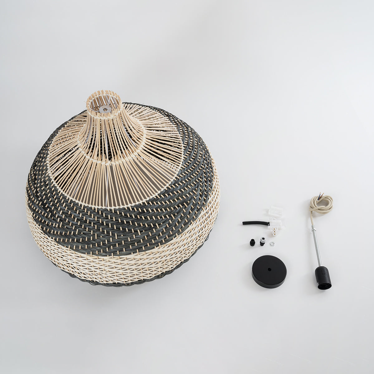 GloboStar® BARBADOS 01947 Boho Κρεμαστό Φωτιστικό Οροφής Μονόφωτο 1 x E27 AC220-240V IP20 - Φ60 x Υ60cm - Μπεζ - Χακί Ξύλινο Πλέγμα Καμπάνα - 5 Χρόνια Εγγύηση - ledmania.gr