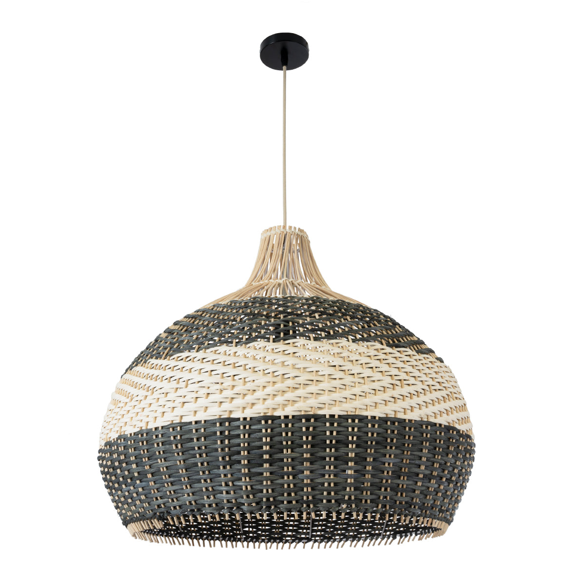 GloboStar® BARBADOS 01947 Boho Κρεμαστό Φωτιστικό Οροφής Μονόφωτο 1 x E27 AC220-240V IP20 - Φ60 x Υ60cm - Μπεζ - Χακί Ξύλινο Πλέγμα Καμπάνα - 5 Χρόνια Εγγύηση - ledmania.gr