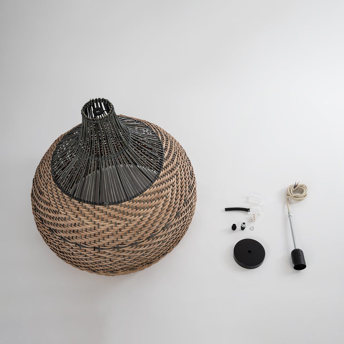 GloboStar® SEYCHELLES 01949 Boho Κρεμαστό Φωτιστικό Οροφής Μονόφωτο 1 x E27 AC220-240V IP20 - Φ60 x Υ60cm - Μπεζ Καφέ - Χακί Ξύλινο Πλέγμα Καμπάνα - 5 Χρόνια Εγγύηση - ledmania.gr