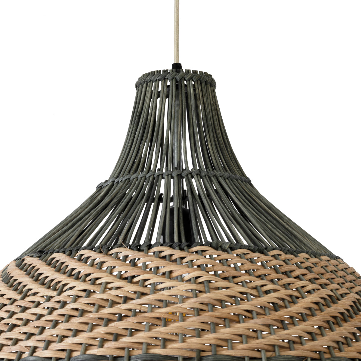 GloboStar® SEYCHELLES 01949 Boho Κρεμαστό Φωτιστικό Οροφής Μονόφωτο 1 x E27 AC220-240V IP20 - Φ60 x Υ60cm - Μπεζ Καφέ - Χακί Ξύλινο Πλέγμα Καμπάνα - 5 Χρόνια Εγγύηση - ledmania.gr