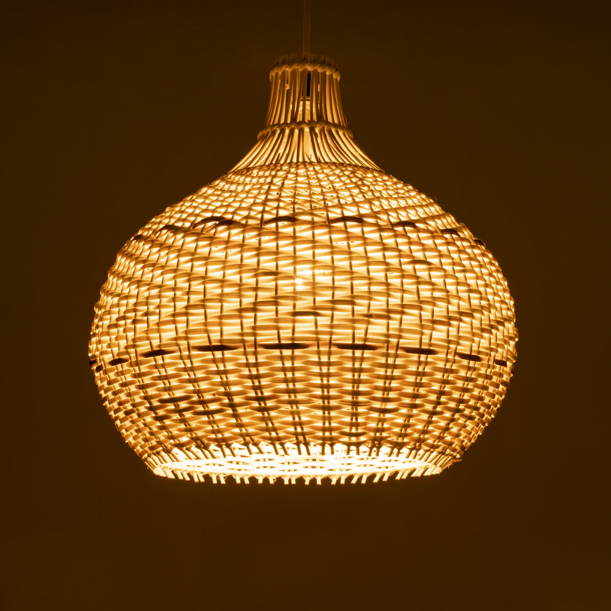 GloboStar® SANTACRUZ 01950 Boho Κρεμαστό Φωτιστικό Οροφής Μονόφωτο 1 x E27 AC220-240V IP20 - Φ40 x Υ40cm - Μπεζ - Καφέ Ξύλινο Πλέγμα Καμπάνα - 5 Χρόνια Εγγύηση - ledmania.gr