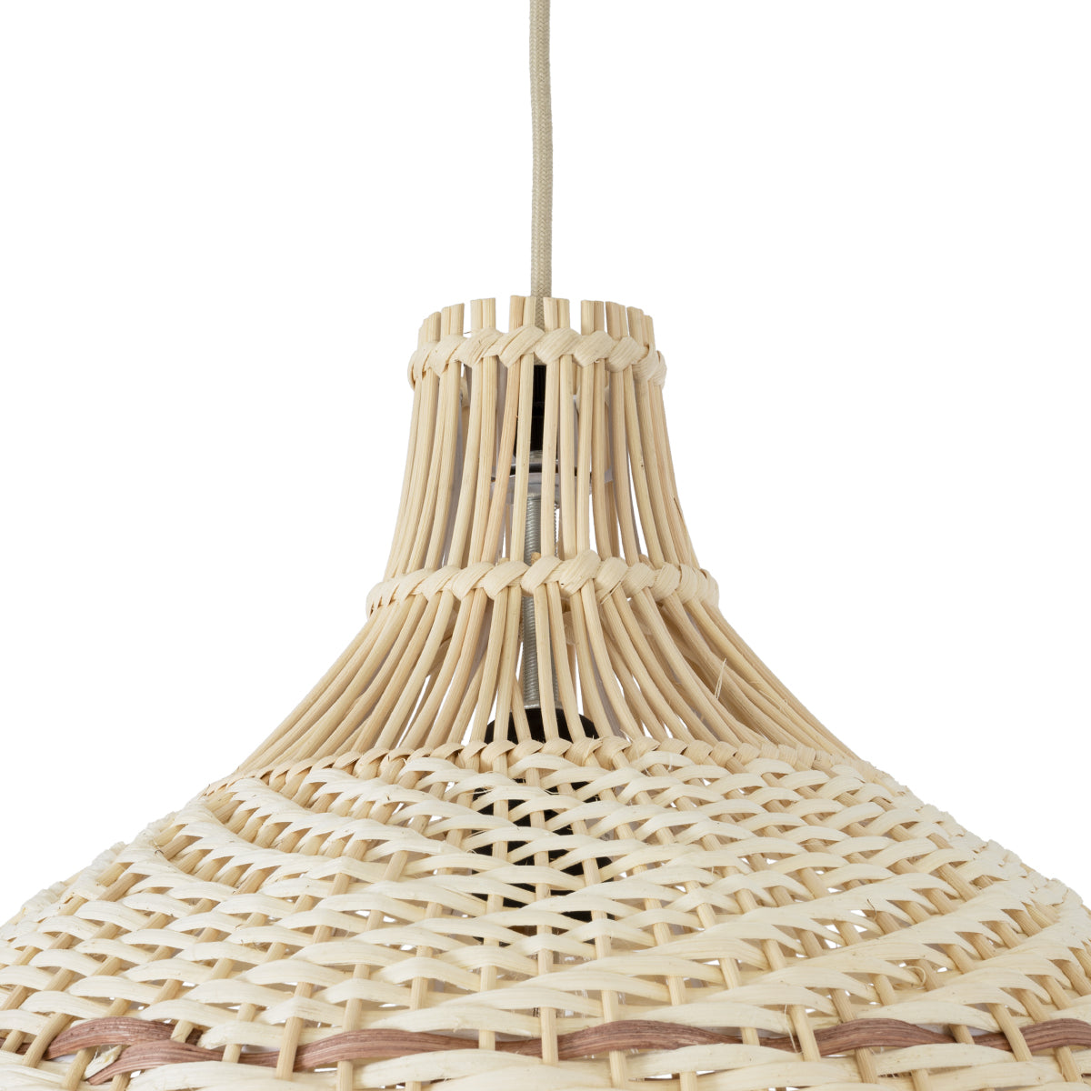 GloboStar® SANTACRUZ 01950 Boho Κρεμαστό Φωτιστικό Οροφής Μονόφωτο 1 x E27 AC220-240V IP20 - Φ40 x Υ40cm - Μπεζ - Καφέ Ξύλινο Πλέγμα Καμπάνα - 5 Χρόνια Εγγύηση - ledmania.gr
