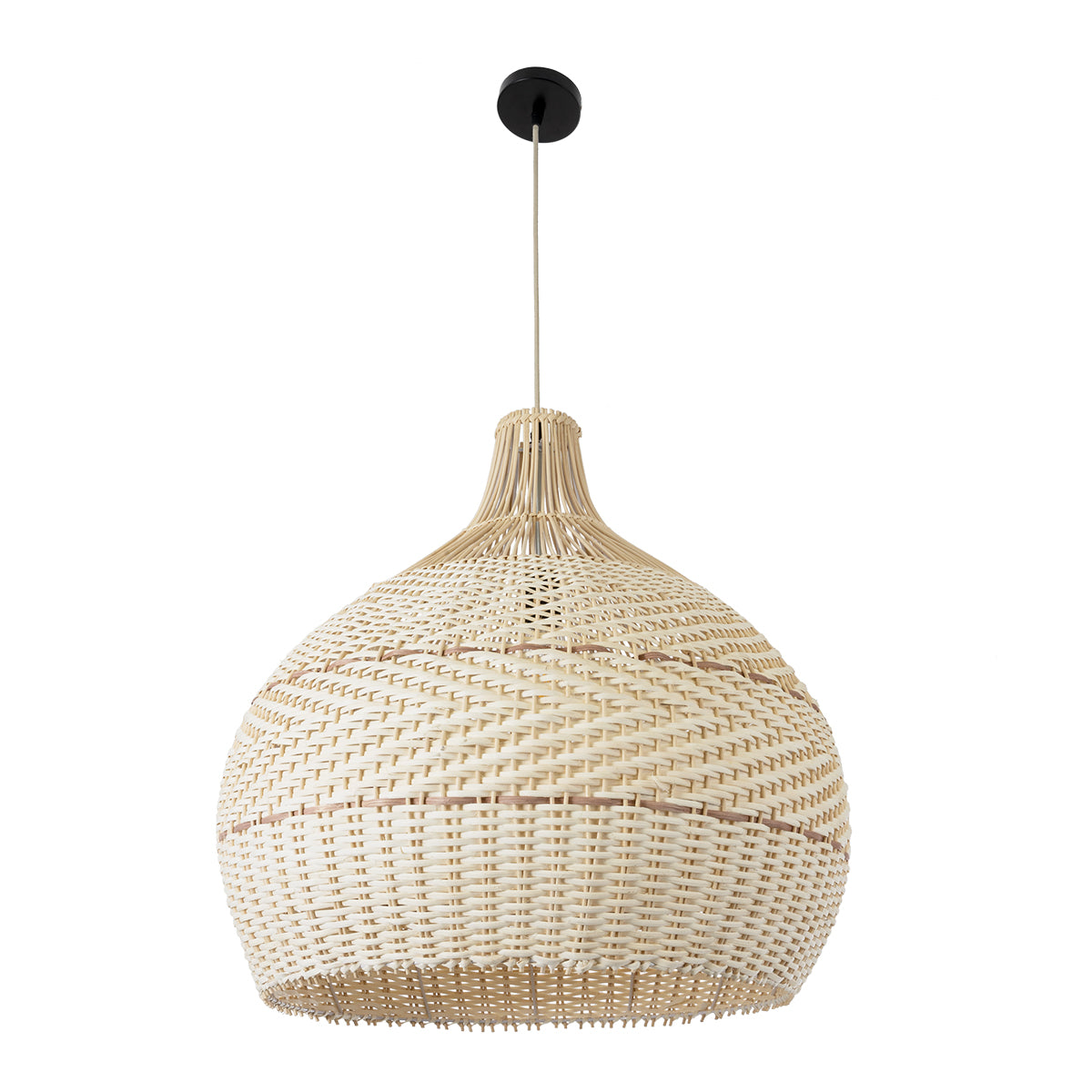 GloboStar® SANTACRUZ 01951 Boho Κρεμαστό Φωτιστικό Οροφής Μονόφωτο 1 x E27 AC220-240V IP20 - Φ60 x Υ60cm - Μπεζ - Καφέ Ξύλινο Πλέγμα Καμπάνα - 5 Χρόνια Εγγύηση - ledmania.gr