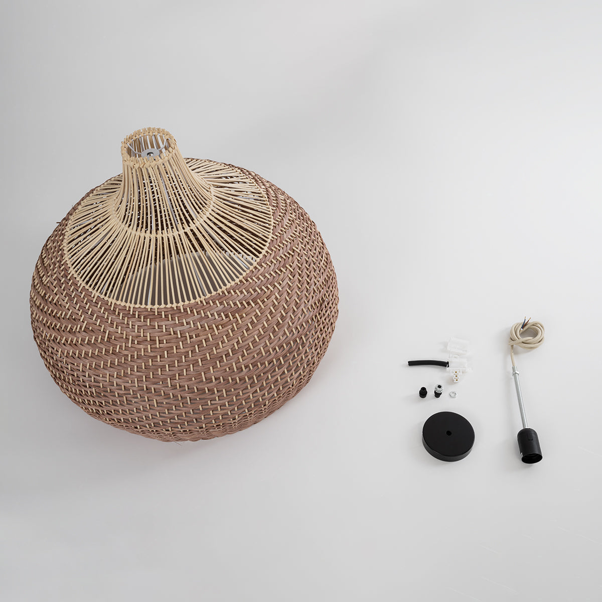 GloboStar® PANAMA 01953 Boho Κρεμαστό Φωτιστικό Οροφής Μονόφωτο 1 x E27 AC220-240V IP20 - Φ60 x Υ60cm - Μπεζ - Καφέ Ξύλινο Πλέγμα Καμπάνα - 5 Χρόνια Εγγύηση - ledmania.gr
