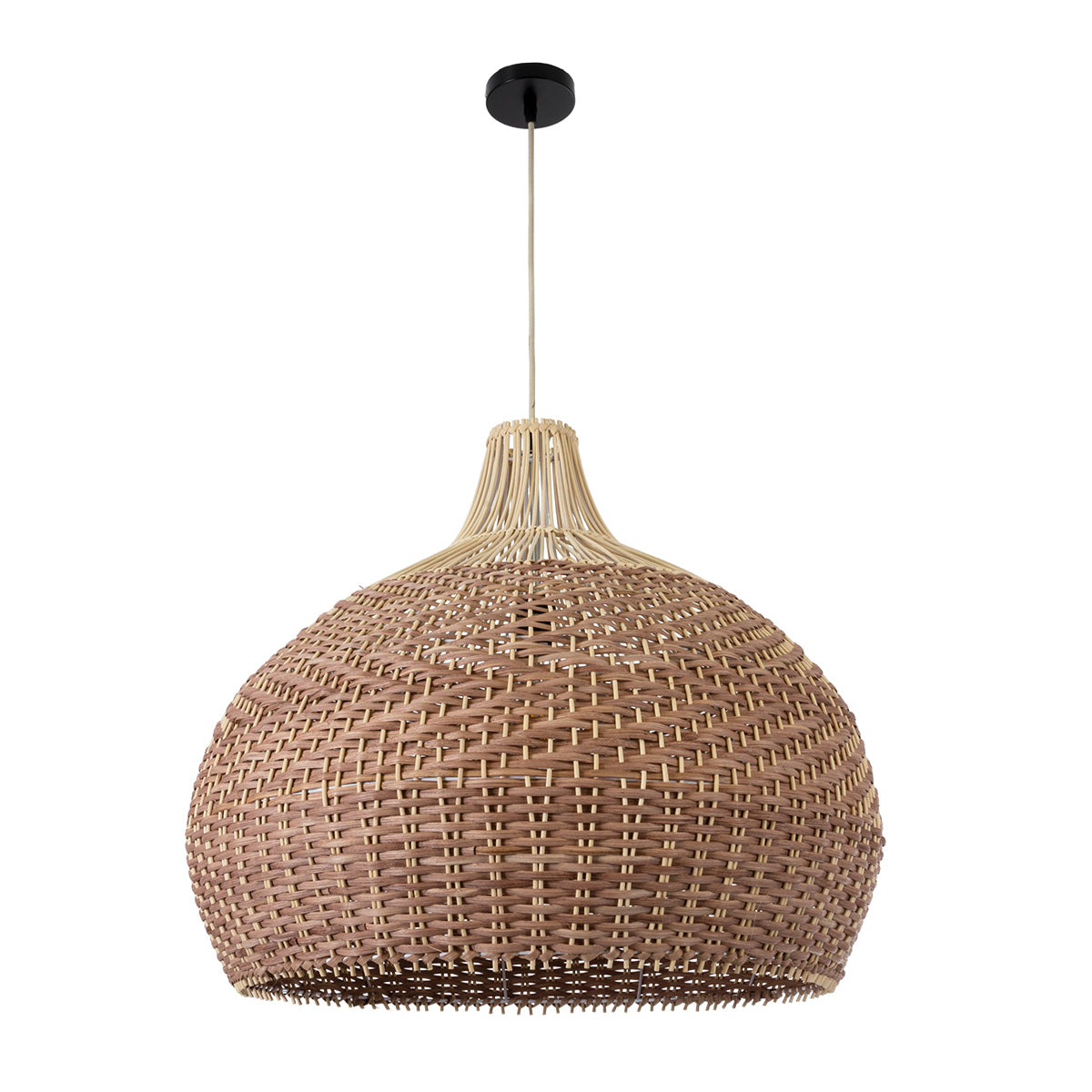 GloboStar® PANAMA 01953 Boho Κρεμαστό Φωτιστικό Οροφής Μονόφωτο 1 x E27 AC220-240V IP20 - Φ60 x Υ60cm - Μπεζ - Καφέ Ξύλινο Πλέγμα Καμπάνα - 5 Χρόνια Εγγύηση - ledmania.gr
