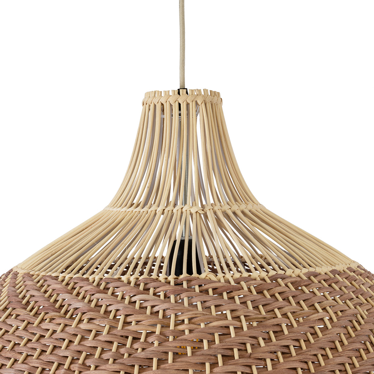 GloboStar® PANAMA 01953 Boho Κρεμαστό Φωτιστικό Οροφής Μονόφωτο 1 x E27 AC220-240V IP20 - Φ60 x Υ60cm - Μπεζ - Καφέ Ξύλινο Πλέγμα Καμπάνα - 5 Χρόνια Εγγύηση - ledmania.gr