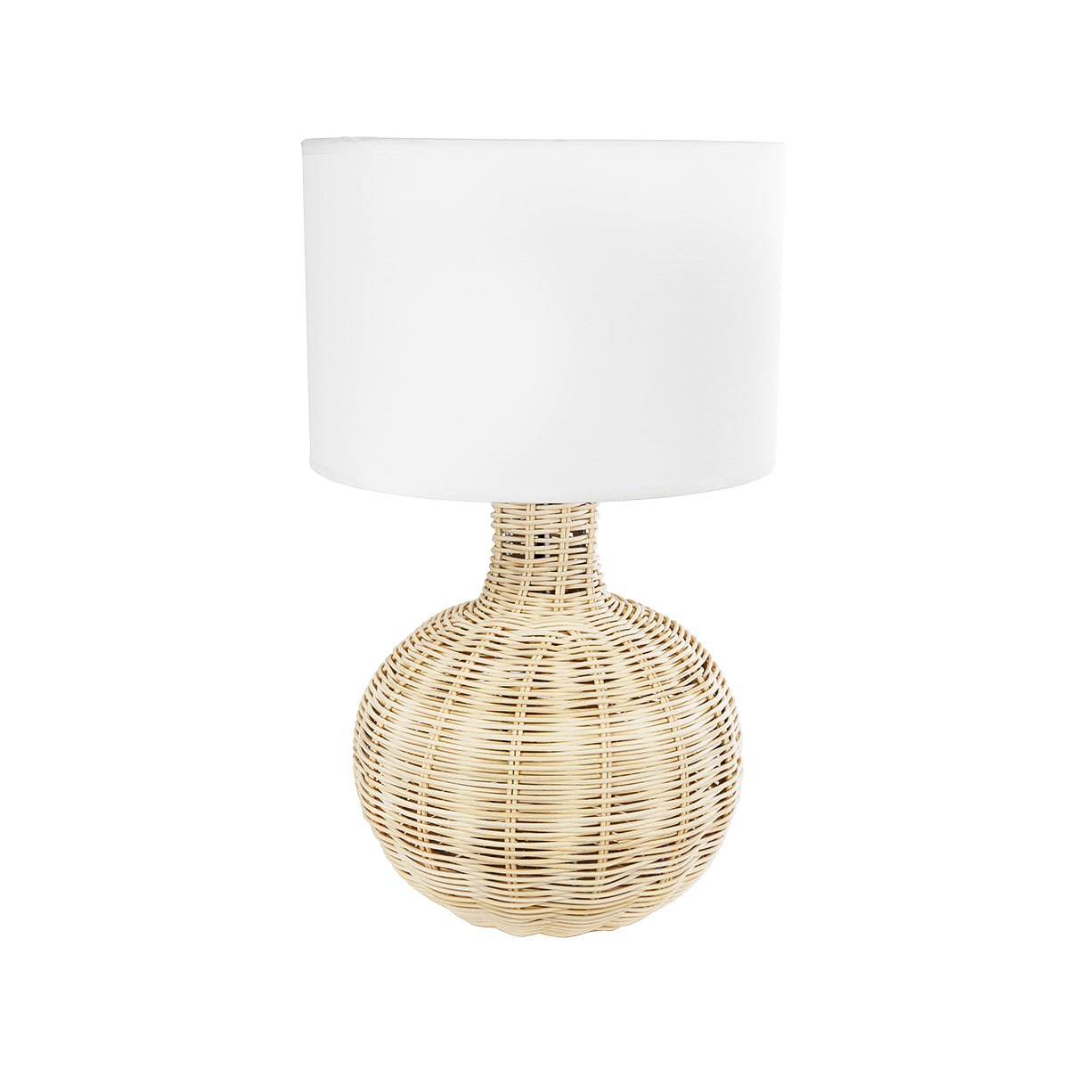 GloboStar® SHIZUMI 01959 Boho Επιτραπέζιο Φωτιστικό Πορτατίφ Μονόφωτο 1 x E27 AC220-240V IP20 - Φ30 x Υ50cm - Μπεζ Ξύλινο Πλέγμα με Λευκό Καπέλο - 5 Χρόνια Εγγύηση - ledmania.gr