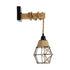GloboStar® BELLARIVA 01961 Boho Φωτιστικό Τοίχου - Απλίκα Μονόφωτο 1 x E27 AC 220-240V IP20 - Μ10 x Π30 x Υ43cm - Μαύρο Μεταλλικό με Ξύλο και Μπεζ Σχοινί Πλεγμα - 5 Χρόνια Εγγύηση - ledmania.gr