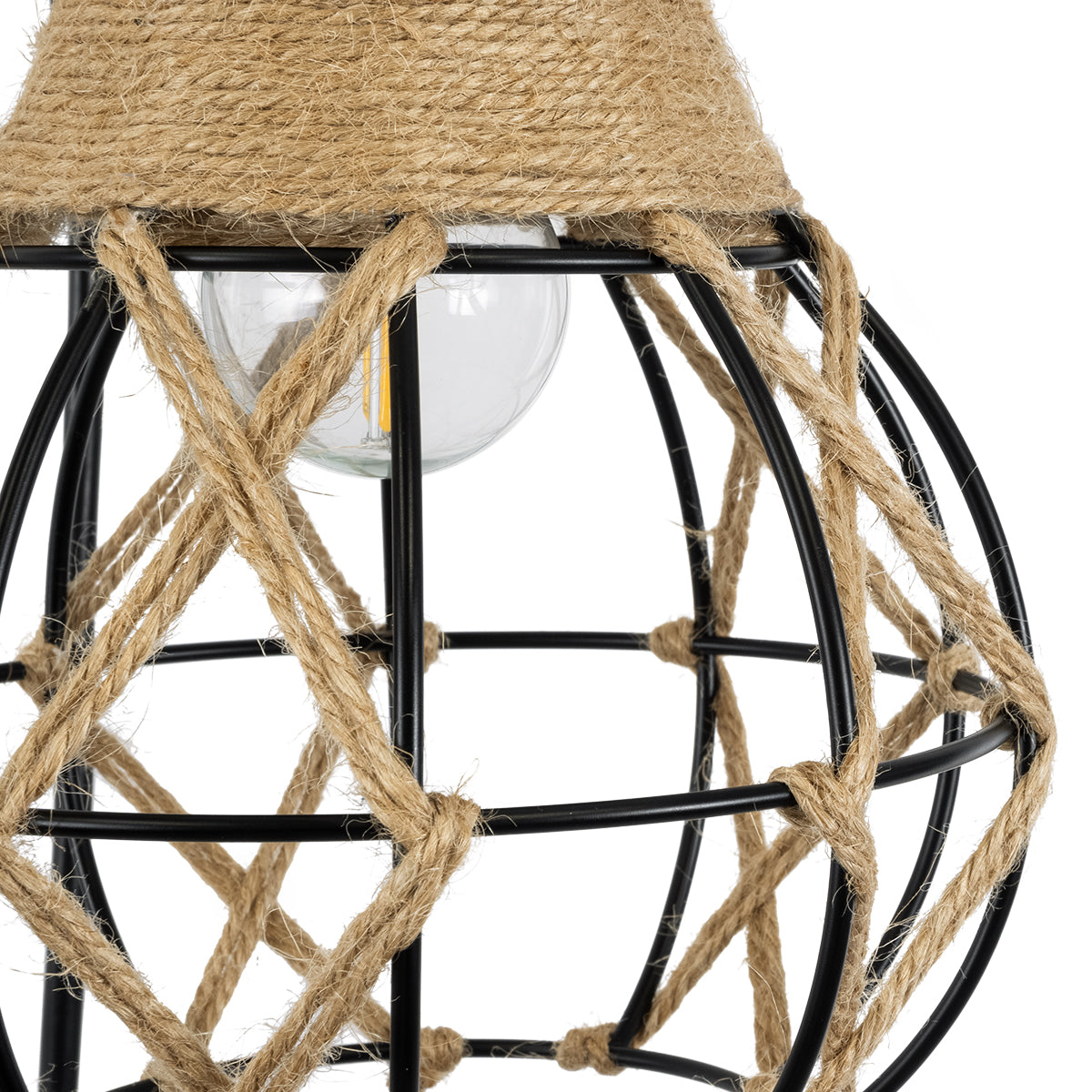 GloboStar® ALANI 01962 Boho Φωτιστικό Τοίχου - Απλίκα Μονόφωτο 1 x E27 AC 220-240V IP20 - Μ10 x Π26 x Υ40cm - Μαύρο Μεταλλικό με Ξύλο και Μπεζ Σχοινί Πλεγμα - 5 Χρόνια Εγγύηση - ledmania.gr