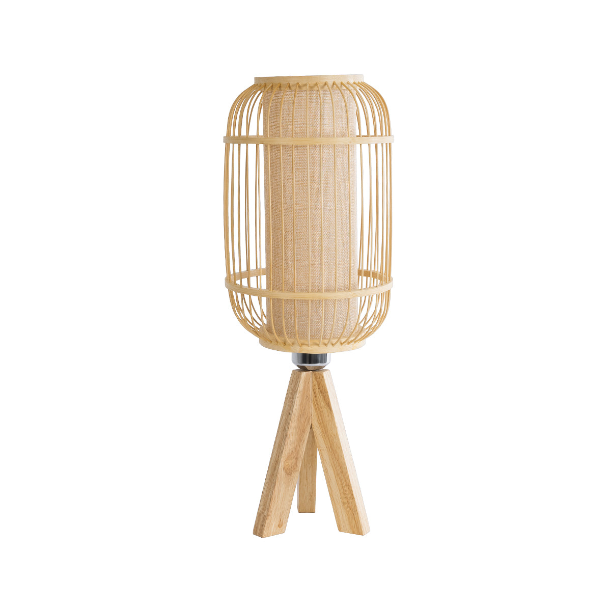 GloboStar® BODHI 01992 Boho Επιτραπέζιο Φωτιστικό Μονόφωτο 1 x E27 AC220-240V IP20 - Φ19 x Υ49cm - Μπεζ Ξύλινο Μπαμπού Πλέγμα - 5 Χρόνια Εγγύηση - ledmania.gr