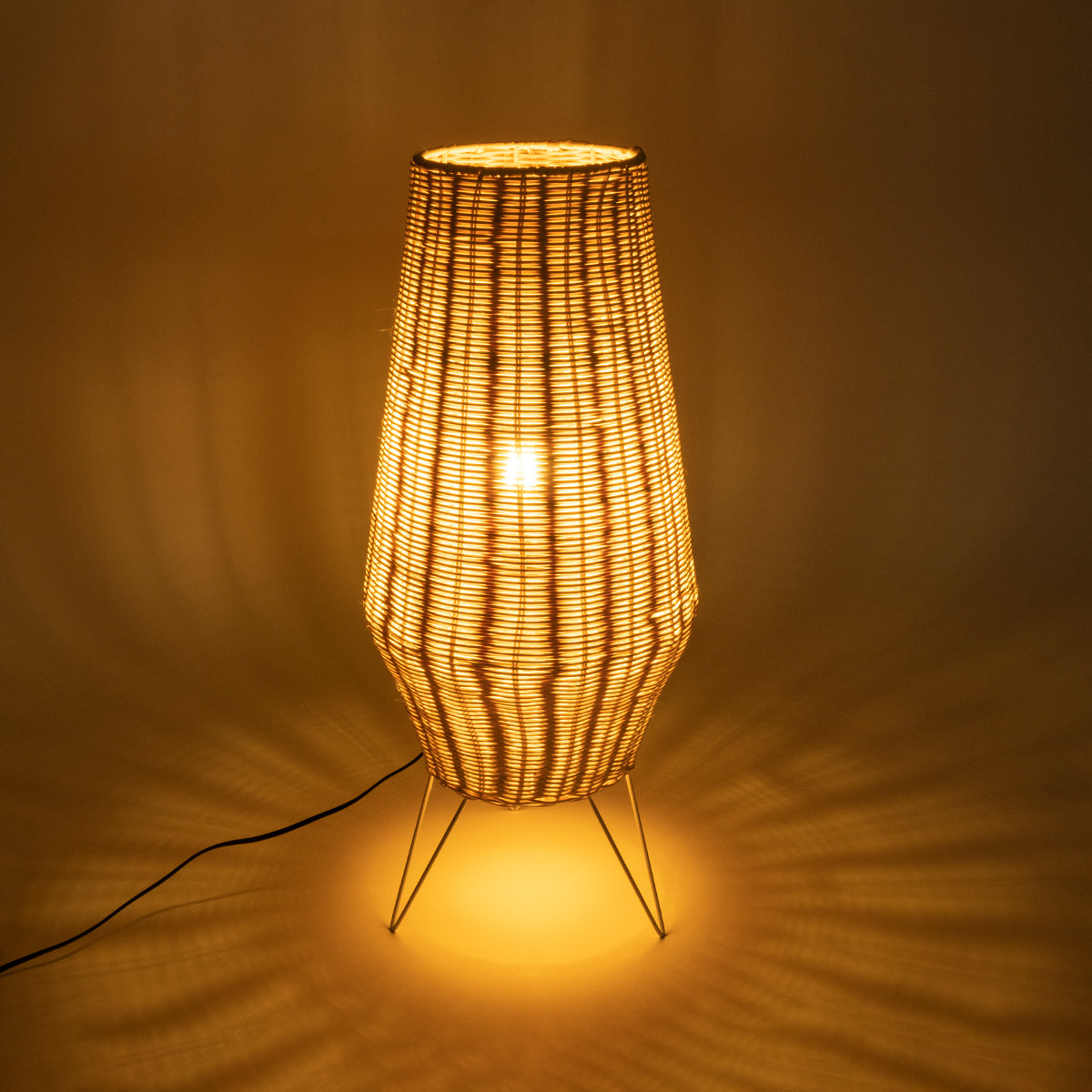 GloboStar® BOLSON 02012 Boho Επιδαπέδιο Φωτιστικό Μονόφωτο 1 x E27 AC220-240V IP20 - Φ30 x Υ70cm - Μπεζ Ξύλινο Μπαμπού Πλέγμα - 5 Χρόνια Εγγύηση - ledmania.gr