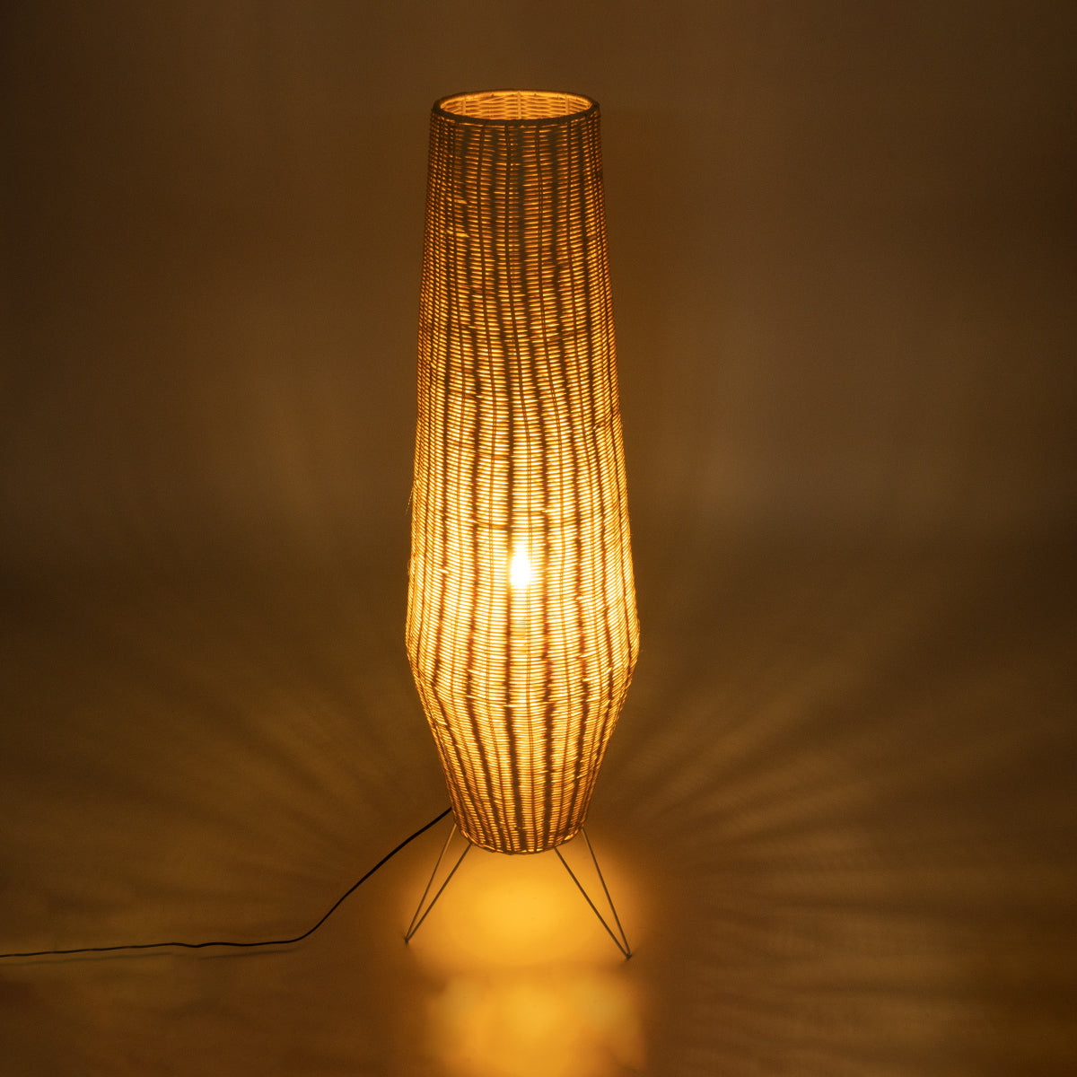 GloboStar® BOLSON 02013 Boho Επιδαπέδιο Φωτιστικό Μονόφωτο 1 x E27 AC220-240V IP20 - Φ30 x Υ120cm - Μπεζ Ξύλινο Μπαμπού Πλέγμα - 5 Χρόνια Εγγύηση - ledmania.gr