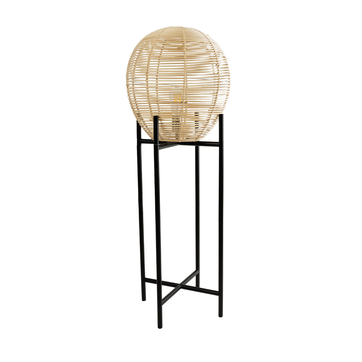 GloboStar® NERINA 02015 Boho Επιδαπέδιο Φωτιστικό Μονόφωτο 1 x E27 AC220-240V IP20 - Φ40 x Υ115cm - Μαύρο Μεταλλικό με Μπεζ Ρατάν Καπέλο Πλέγμα - 5 Χρόνια Εγγύηση - ledmania.gr