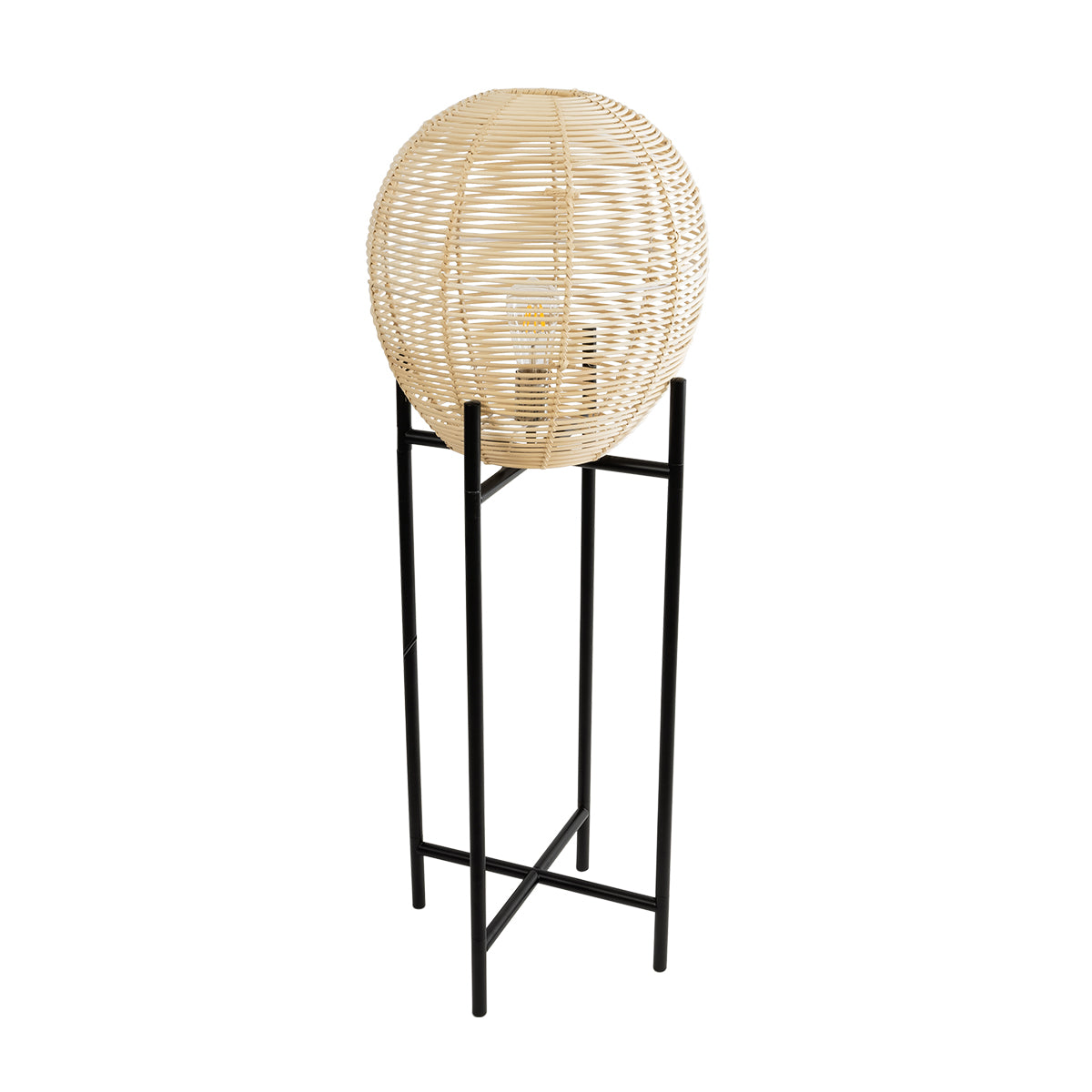 GloboStar® NERINA 02015 Boho Επιδαπέδιο Φωτιστικό Μονόφωτο 1 x E27 AC220-240V IP20 - Φ40 x Υ115cm - Μαύρο Μεταλλικό με Μπεζ Ρατάν Καπέλο Πλέγμα - 5 Χρόνια Εγγύηση - ledmania.gr