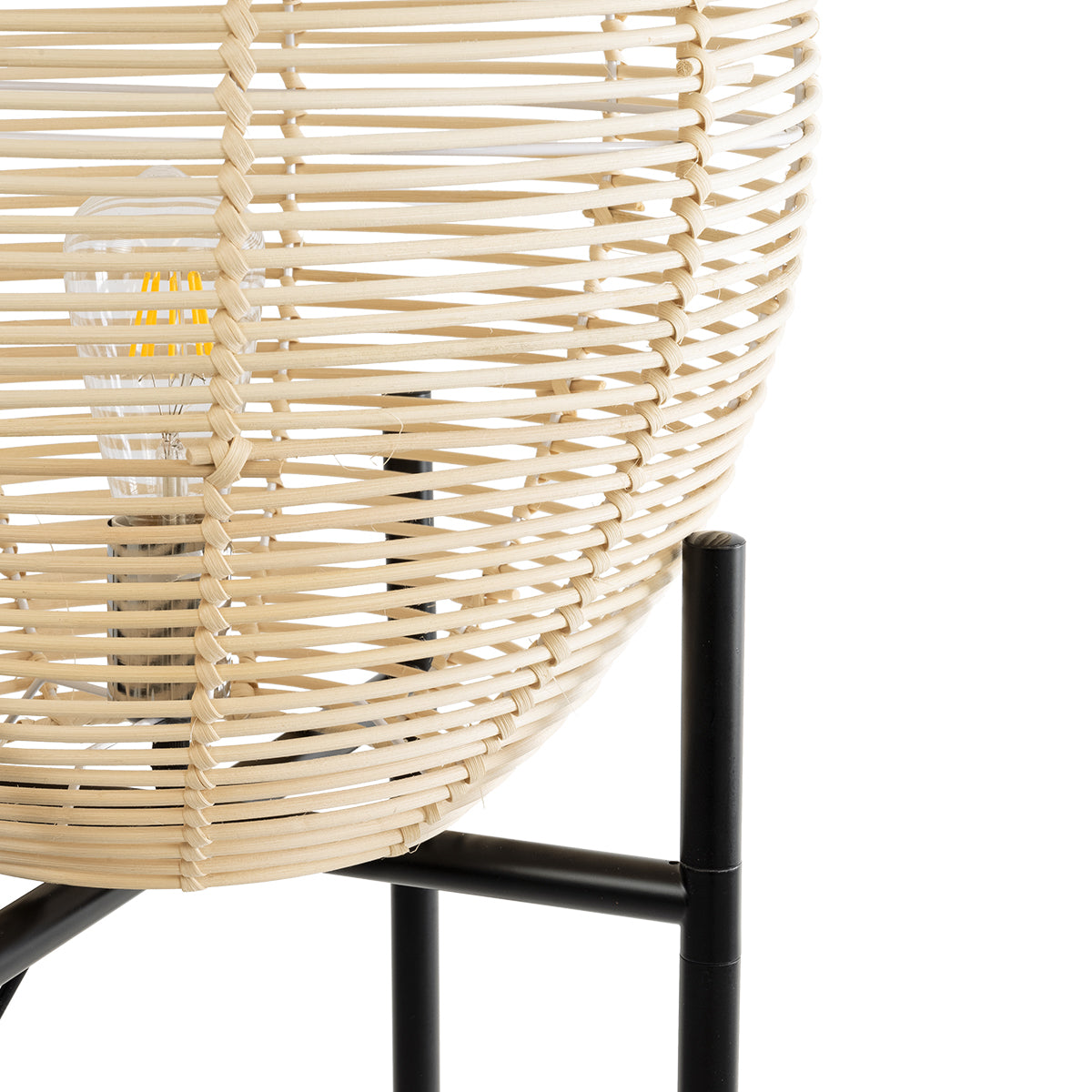 GloboStar® NERINA 02015 Boho Επιδαπέδιο Φωτιστικό Μονόφωτο 1 x E27 AC220-240V IP20 - Φ40 x Υ115cm - Μαύρο Μεταλλικό με Μπεζ Ρατάν Καπέλο Πλέγμα - 5 Χρόνια Εγγύηση - ledmania.gr