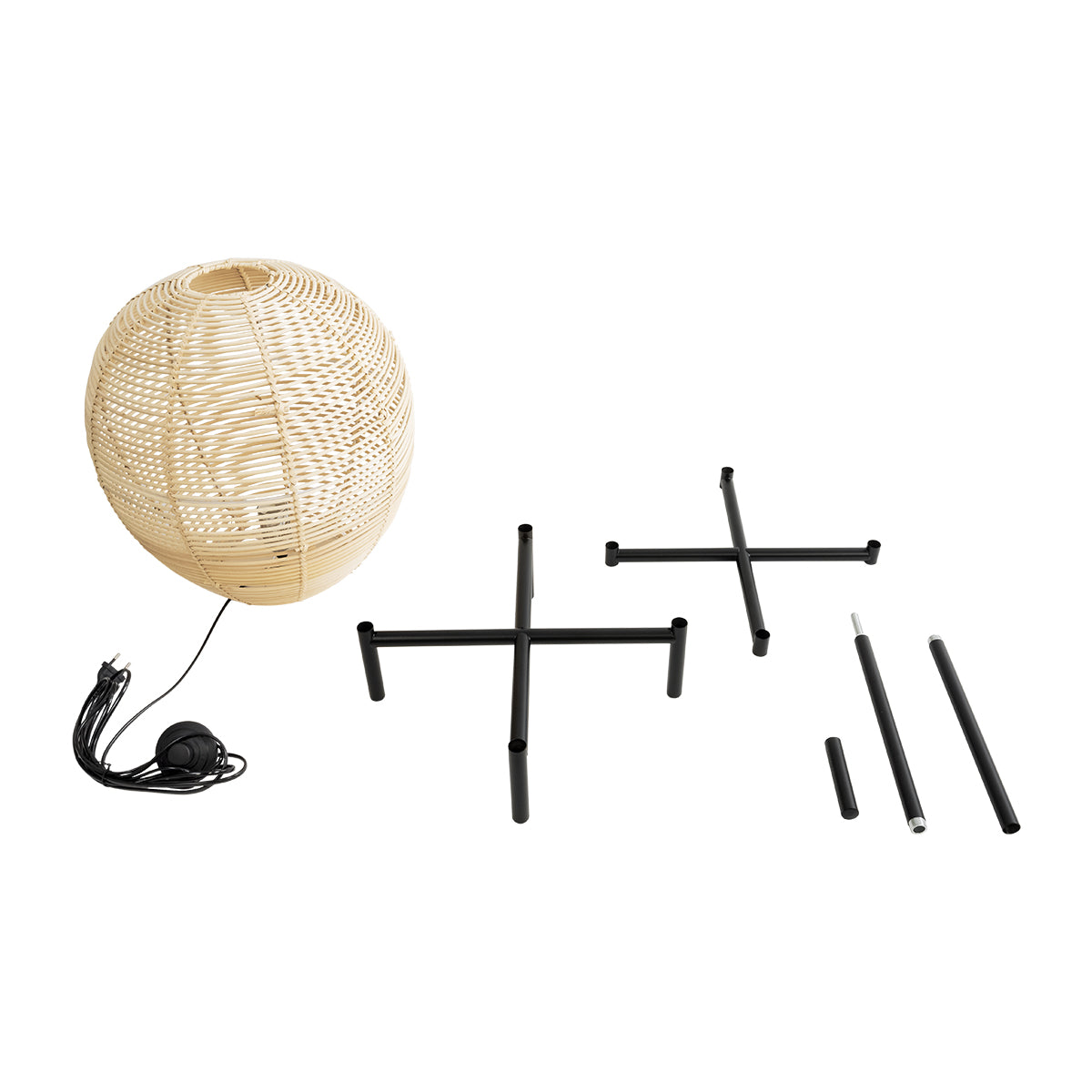 GloboStar® NERINA 02015 Boho Επιδαπέδιο Φωτιστικό Μονόφωτο 1 x E27 AC220-240V IP20 - Φ40 x Υ115cm - Μαύρο Μεταλλικό με Μπεζ Ρατάν Καπέλο Πλέγμα - 5 Χρόνια Εγγύηση - ledmania.gr