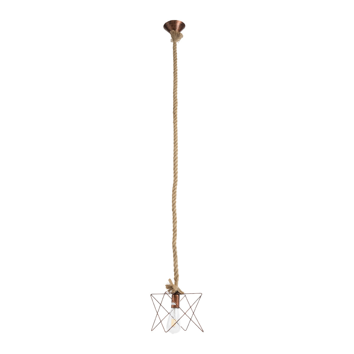 GloboStar® KAZEMI 02019 Μοντέρνο Κρεμαστό Φωτιστικό Οροφής Μονόφωτο 1 x E27 AC220-240V IP20 - Μ18 x Π18 x Υ17cm - Χάλκινο Μεταλλικό με Μπεζ Σχοινί Πλέγμα - 5 Χρόνια Εγγύηση - ledmania.gr