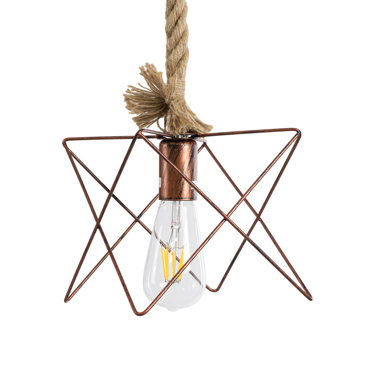 GloboStar® KAZEMI 02019 Μοντέρνο Κρεμαστό Φωτιστικό Οροφής Μονόφωτο 1 x E27 AC220-240V IP20 - Μ18 x Π18 x Υ17cm - Χάλκινο Μεταλλικό με Μπεζ Σχοινί Πλέγμα - 5 Χρόνια Εγγύηση - ledmania.gr