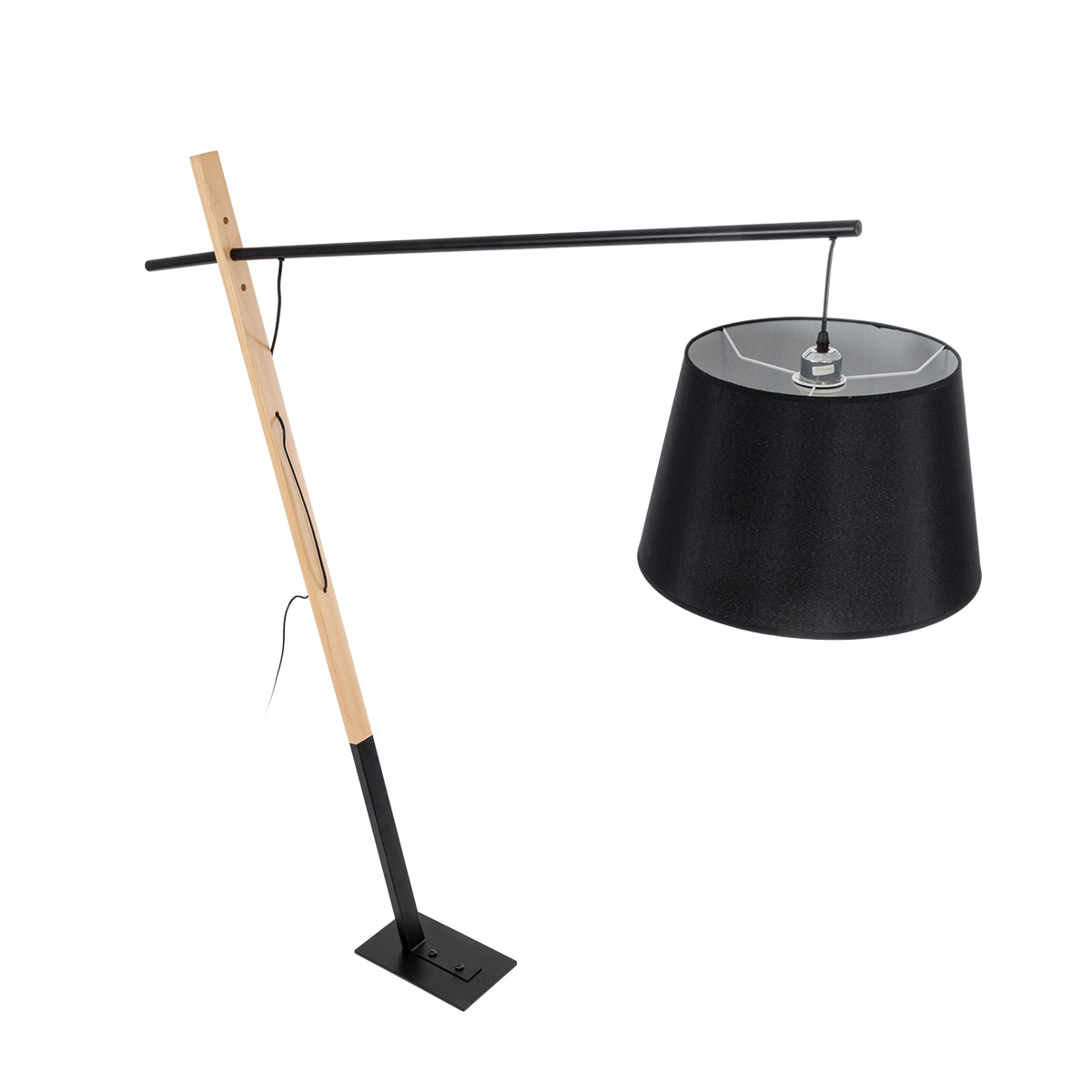 GloboStar® KELSIE 02029 Μοντέρνο Επιδαπέδιο Φωτιστικό Μονόφωτο 1 x E27 AC220-240V IP20 - Μ40 x Π125 x Υ165cm - Μαύρο - Μπεζ Ξύλινο με Μαύρο Καπέλο - 5 Χρόνια Εγγύηση - ledmania.gr