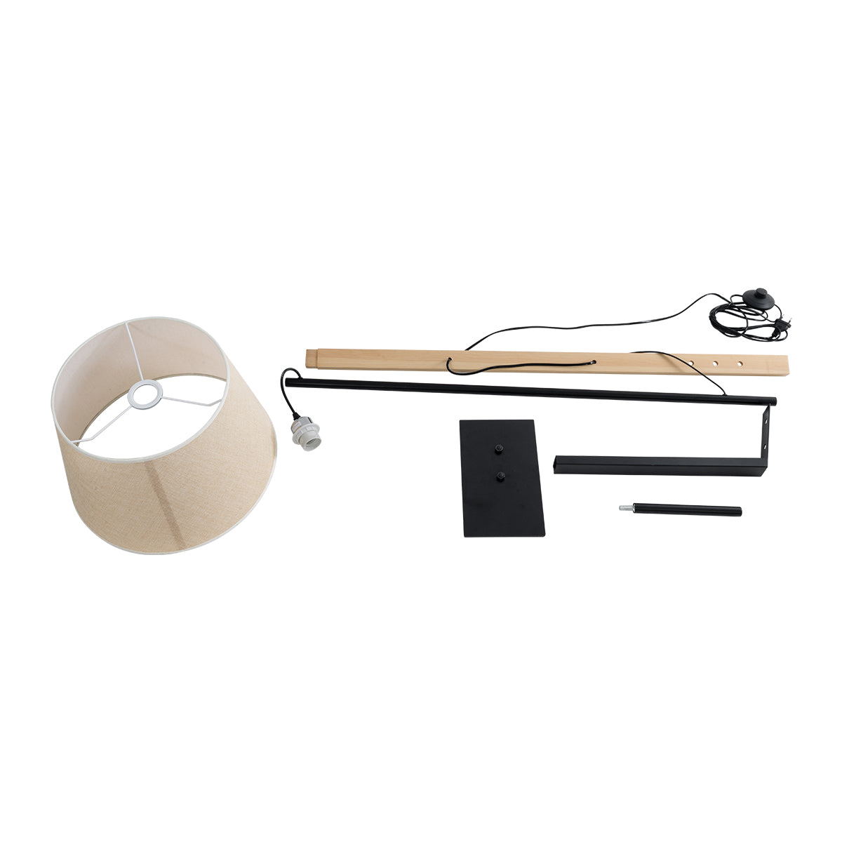 GloboStar® KELSIE 02030 Μοντέρνο Επιδαπέδιο Φωτιστικό Μονόφωτο 1 x E27 AC220-240V IP20 - Μ40 x Π125 x Υ140cm - Μαύρο Μεταλλικό με Μπεζ Ξύλινο Σώμα & Μπεζ Πλεκτό Καπέλο - 5 Χρόνια Εγγύηση - ledmania.gr