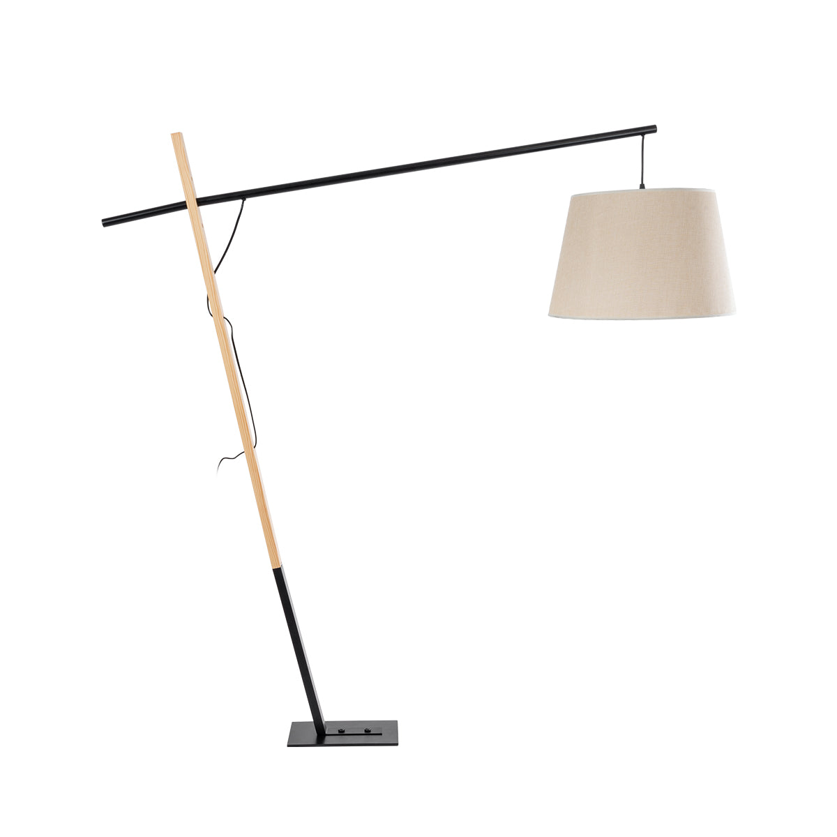 GloboStar® KELSIE 02030 Μοντέρνο Επιδαπέδιο Φωτιστικό Μονόφωτο 1 x E27 AC220-240V IP20 - Μ40 x Π125 x Υ140cm - Μαύρο Μεταλλικό με Μπεζ Ξύλινο Σώμα & Μπεζ Πλεκτό Καπέλο - 5 Χρόνια Εγγύηση - ledmania.gr