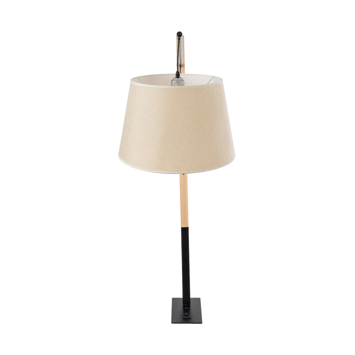 GloboStar® KELSIE 02030 Μοντέρνο Επιδαπέδιο Φωτιστικό Μονόφωτο 1 x E27 AC220-240V IP20 - Μ40 x Π125 x Υ140cm - Μαύρο Μεταλλικό με Μπεζ Ξύλινο Σώμα & Μπεζ Πλεκτό Καπέλο - 5 Χρόνια Εγγύηση - ledmania.gr