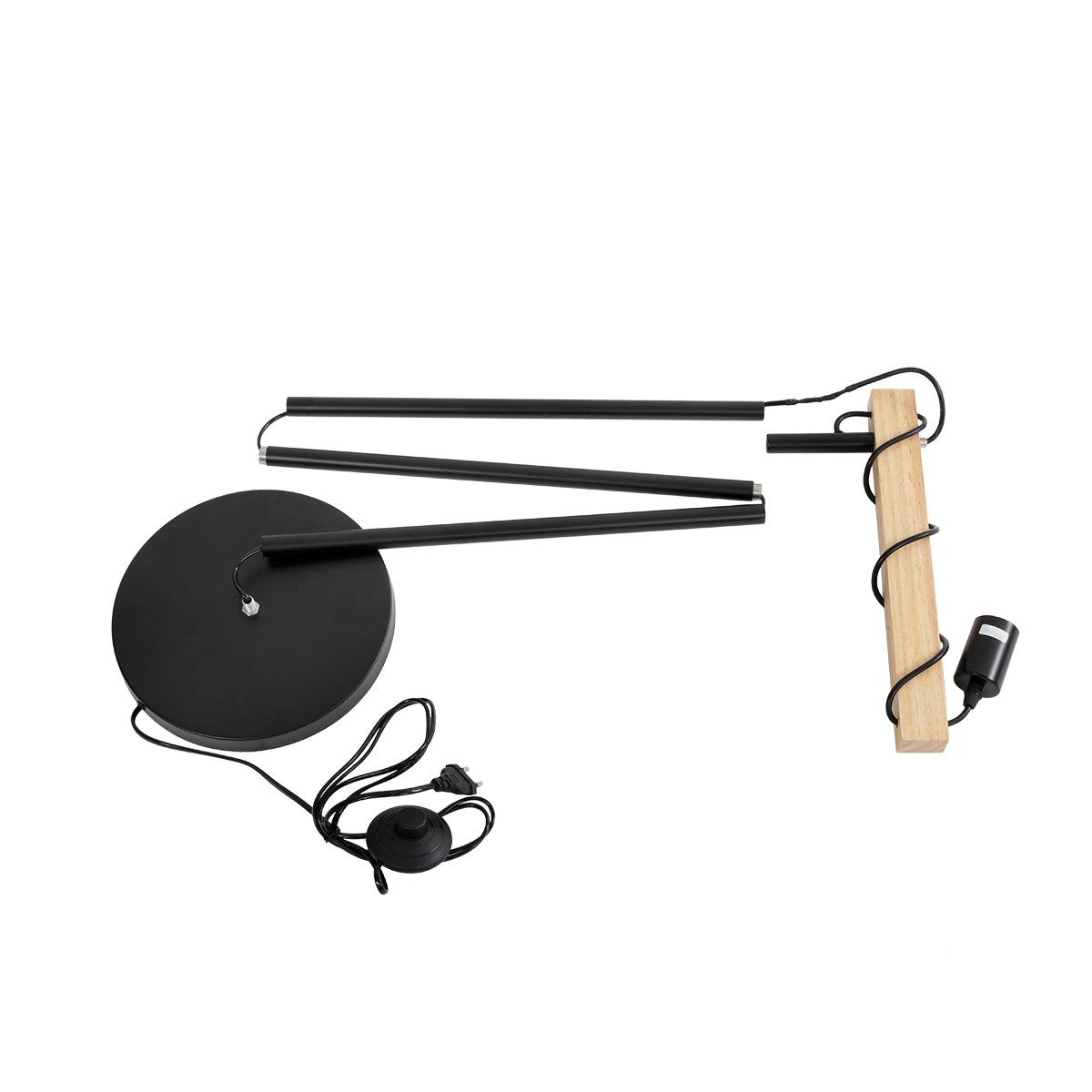 GloboStar® MINDELO 02033 Μοντέρνο Επιδαπέδιο Φωτιστικό Μονόφωτο 1 x E27 AC220-240V IP20 - Μ35 x Π24 x Υ150cm - Μαύρο Μεταλλικό Σώμα με Μπεζ Ξύλινη Βάση - 5 Χρόνια Εγγύηση - ledmania.gr