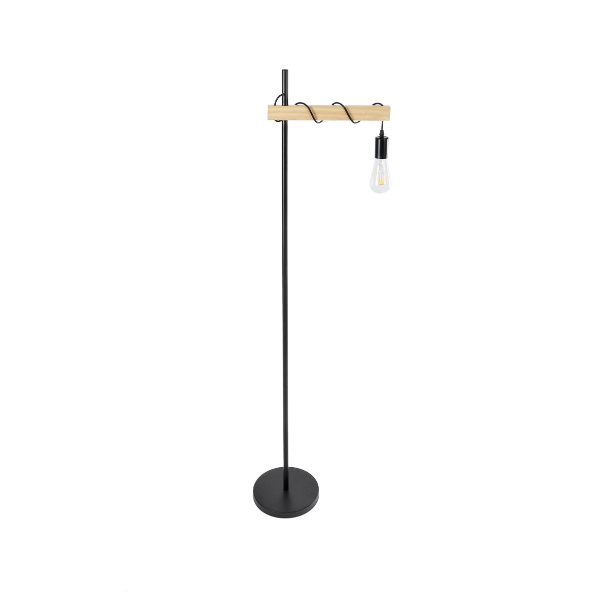GloboStar® MINDELO 02033 Μοντέρνο Επιδαπέδιο Φωτιστικό Μονόφωτο 1 x E27 AC220-240V IP20 - Μ35 x Π24 x Υ150cm - Μαύρο Μεταλλικό Σώμα με Μπεζ Ξύλινη Βάση - 5 Χρόνια Εγγύηση - ledmania.gr