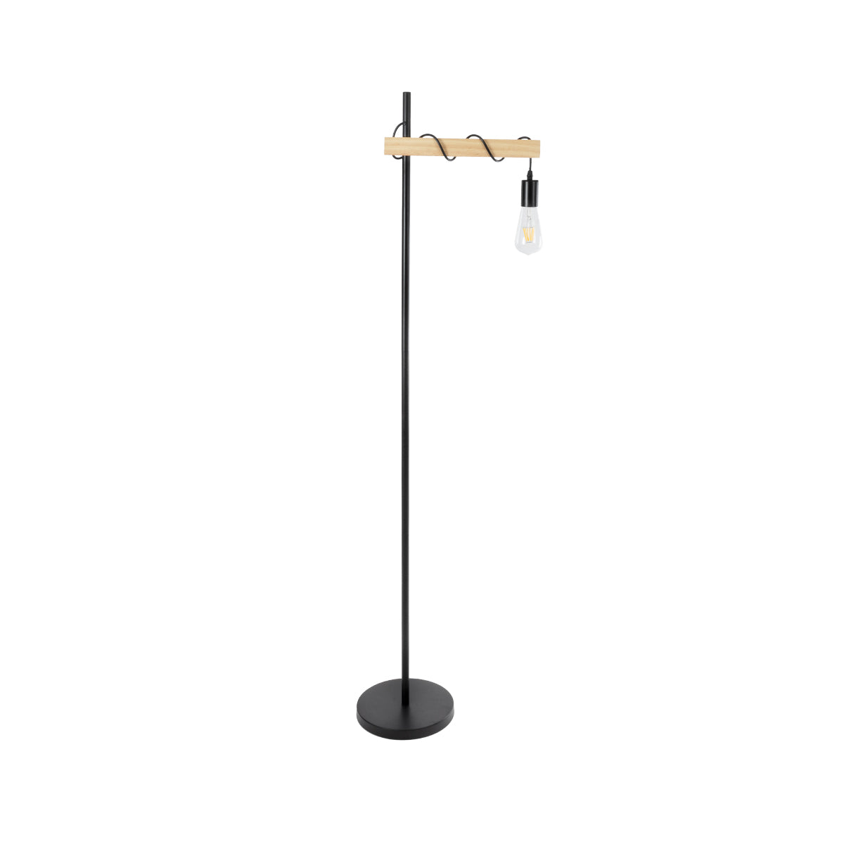 GloboStar® MINDELO 02033 Μοντέρνο Επιδαπέδιο Φωτιστικό Μονόφωτο 1 x E27 AC220-240V IP20 - Μ35 x Π24 x Υ150cm - Μαύρο Μεταλλικό Σώμα με Μπεζ Ξύλινη Βάση - 5 Χρόνια Εγγύηση - ledmania.gr