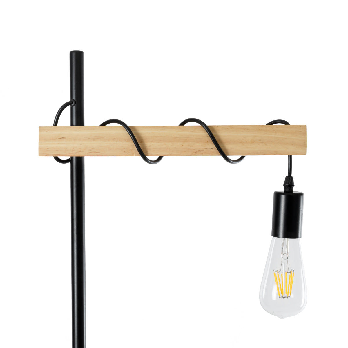GloboStar® MINDELO 02033 Μοντέρνο Επιδαπέδιο Φωτιστικό Μονόφωτο 1 x E27 AC220-240V IP20 - Μ35 x Π24 x Υ150cm - Μαύρο Μεταλλικό Σώμα με Μπεζ Ξύλινη Βάση - 5 Χρόνια Εγγύηση - ledmania.gr