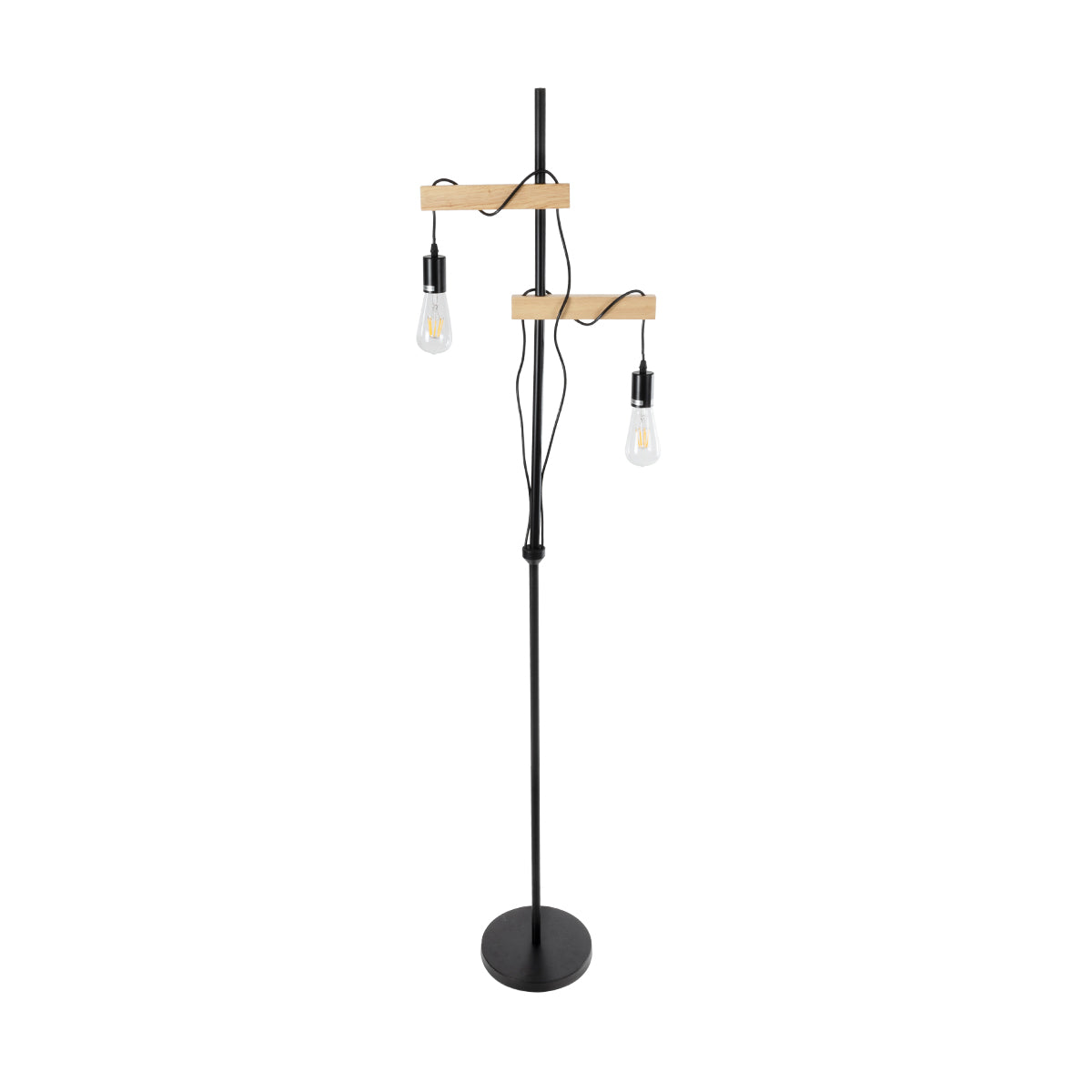 GloboStar® MINDELO 02034 Μοντέρνο Επιδαπέδιο Φωτιστικό Μονόφωτο 2 x E27 AC220-240V IP20 - Μ40 x Π24 x Υ175cm - Μαύρο Μεταλλικό Σώμα με Μπεζ Ξύλινη Βάση - 5 Χρόνια Εγγύηση - ledmania.gr