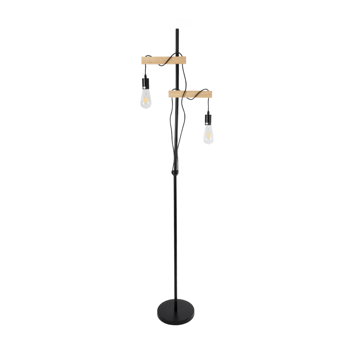 GloboStar® MINDELO 02034 Μοντέρνο Επιδαπέδιο Φωτιστικό Μονόφωτο 2 x E27 AC220-240V IP20 - Μ40 x Π24 x Υ175cm - Μαύρο Μεταλλικό Σώμα με Μπεζ Ξύλινη Βάση - 5 Χρόνια Εγγύηση - ledmania.gr