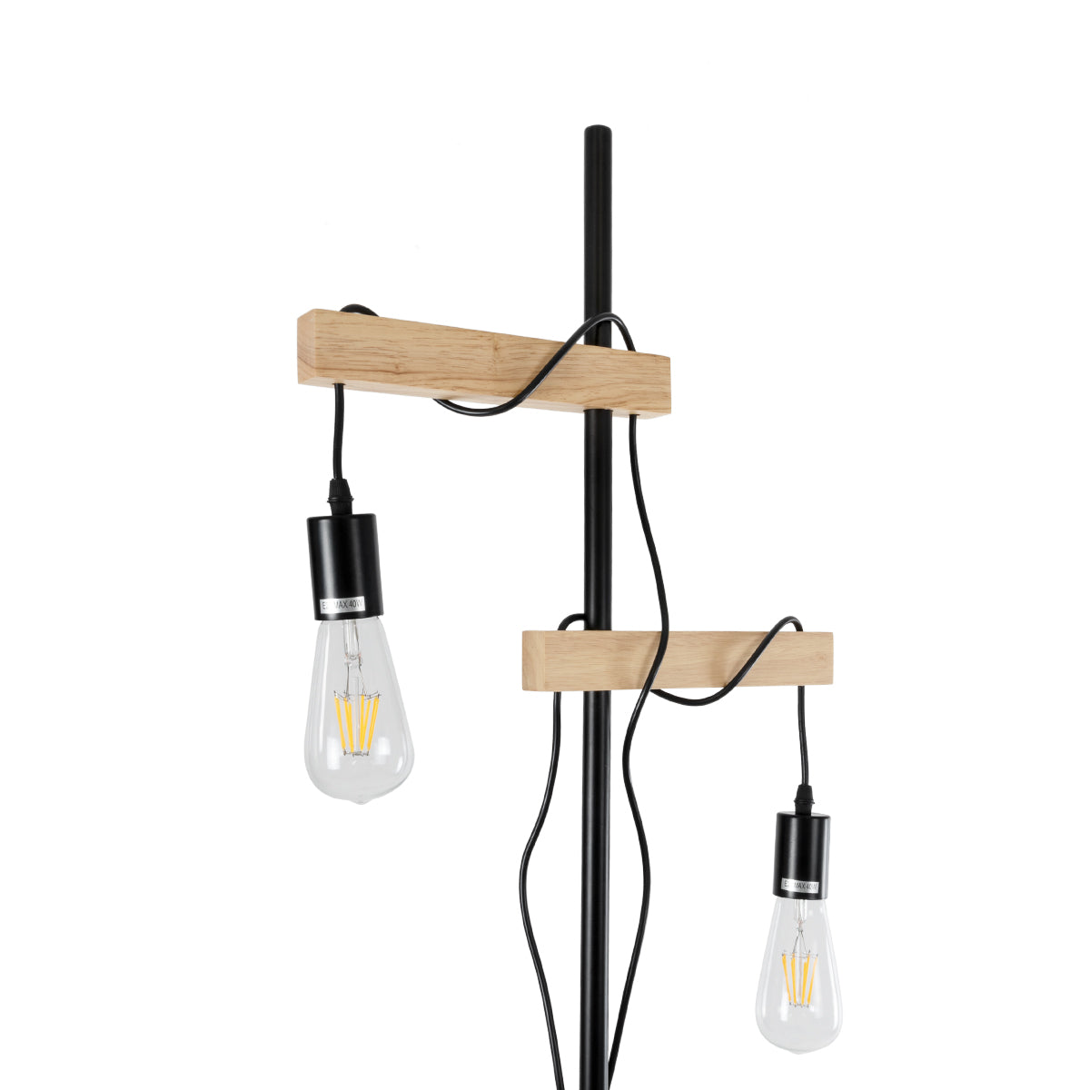 GloboStar® MINDELO 02034 Μοντέρνο Επιδαπέδιο Φωτιστικό Μονόφωτο 2 x E27 AC220-240V IP20 - Μ40 x Π24 x Υ175cm - Μαύρο Μεταλλικό Σώμα με Μπεζ Ξύλινη Βάση - 5 Χρόνια Εγγύηση - ledmania.gr