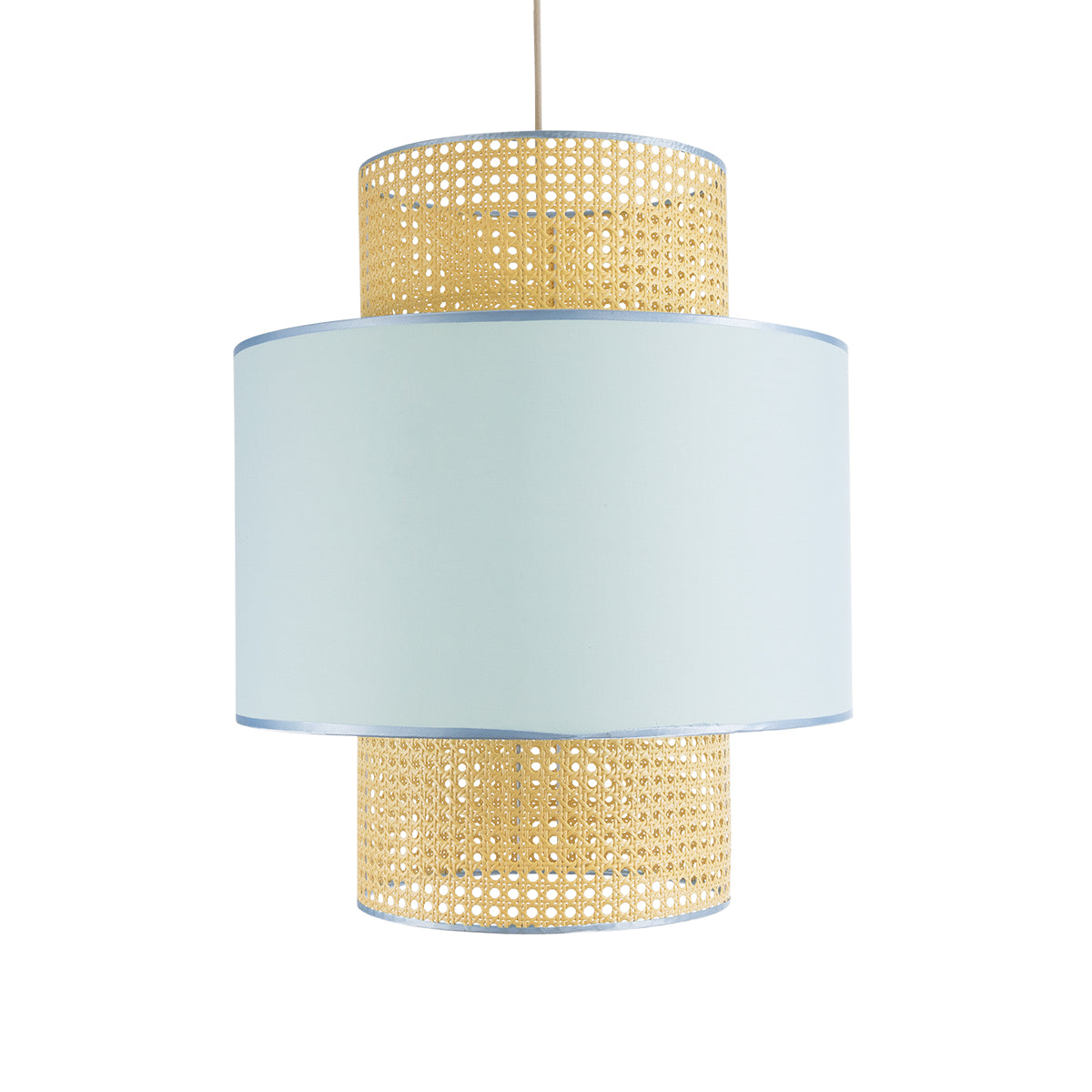 GloboStar® SAIGE 02045 Boho Κρεμαστό Φωτιστικό Οροφής Μονόφωτο 1 x E27 AC220-240V IP20 - Φ50 x Υ60cm - Μπεζ με Γαλάζιο Ξύλινο Μπαμπού Πλέγμα - 5 Χρόνια Εγγύηση - ledmania.gr