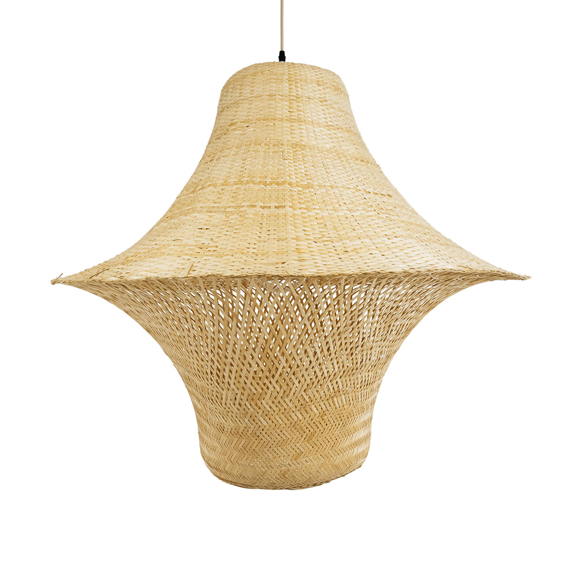 GloboStar® JUNIPER 02047 Boho Κρεμαστό Φωτιστικό Οροφής Μονόφωτο 1 x E27 AC220-240V IP20 - Φ100 x Υ90cm - Μπεζ Ξύλινο Μπαμπού Πλέγμα Καμπάνα - 5 Χρόνια Εγγύηση - ledmania.gr