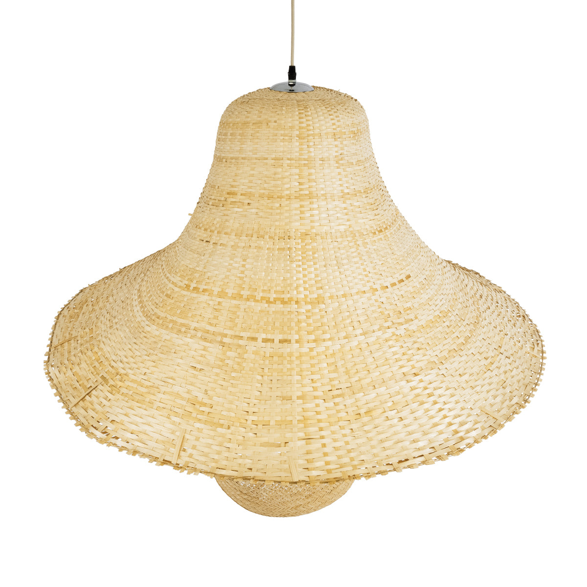 GloboStar® JUNIPER 02047 Boho Κρεμαστό Φωτιστικό Οροφής Μονόφωτο 1 x E27 AC220-240V IP20 - Φ100 x Υ90cm - Μπεζ Ξύλινο Μπαμπού Πλέγμα Καμπάνα - 5 Χρόνια Εγγύηση - ledmania.gr