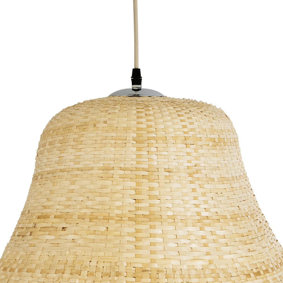 GloboStar® JUNIPER 02047 Boho Κρεμαστό Φωτιστικό Οροφής Μονόφωτο 1 x E27 AC220-240V IP20 - Φ100 x Υ90cm - Μπεζ Ξύλινο Μπαμπού Πλέγμα Καμπάνα - 5 Χρόνια Εγγύηση - ledmania.gr