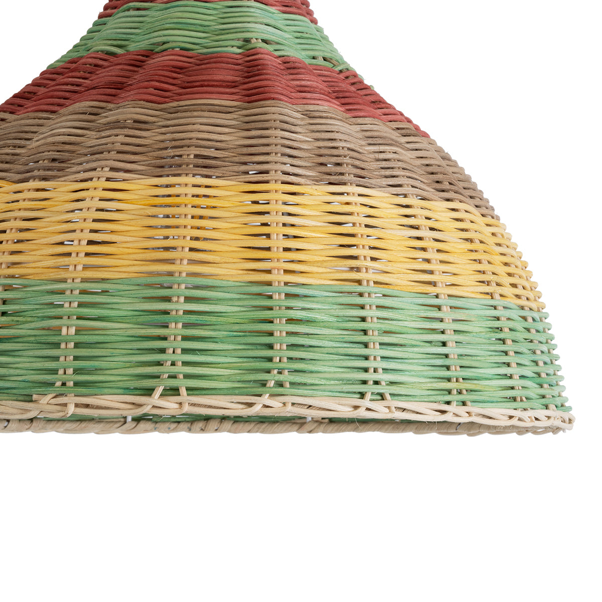 GloboStar® CABALLEROS 02053 Boho Κρεμαστό Φωτιστικό Οροφής Μονόφωτο 1 x E27 AC220-240V IP20 - Φ40 x Υ27cm - Πράσινο με Κίτρινο και Μπεζ με Κόκκινο Ξύλινο Μπαμπού Πλέγμα Καμπάνα - 5 Χρόνια Εγγύηση - ledmania.gr